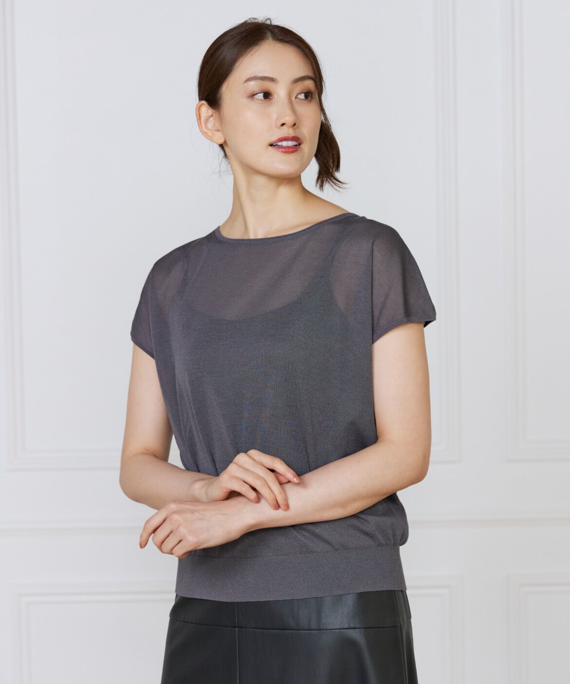 INED「《大きいサイズ》フレンチスリーブニット」|ニット・セーター|チャコールグ 3