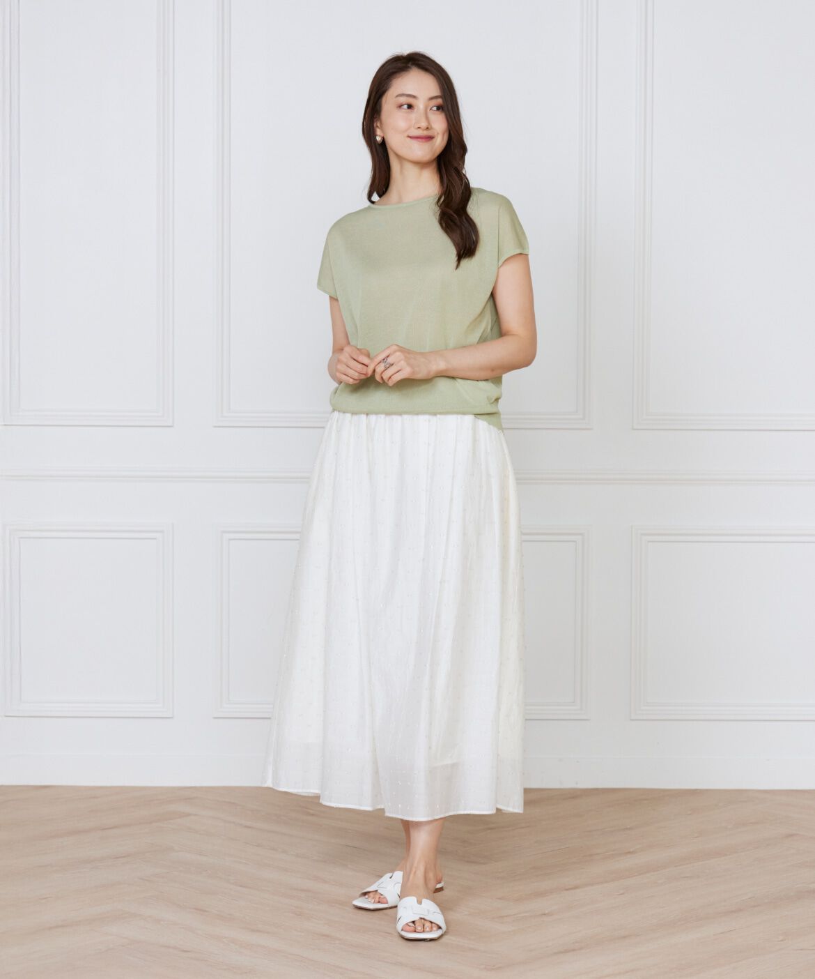 INED「《大きいサイズ》フレンチスリーブニット」|ニット・セーター|