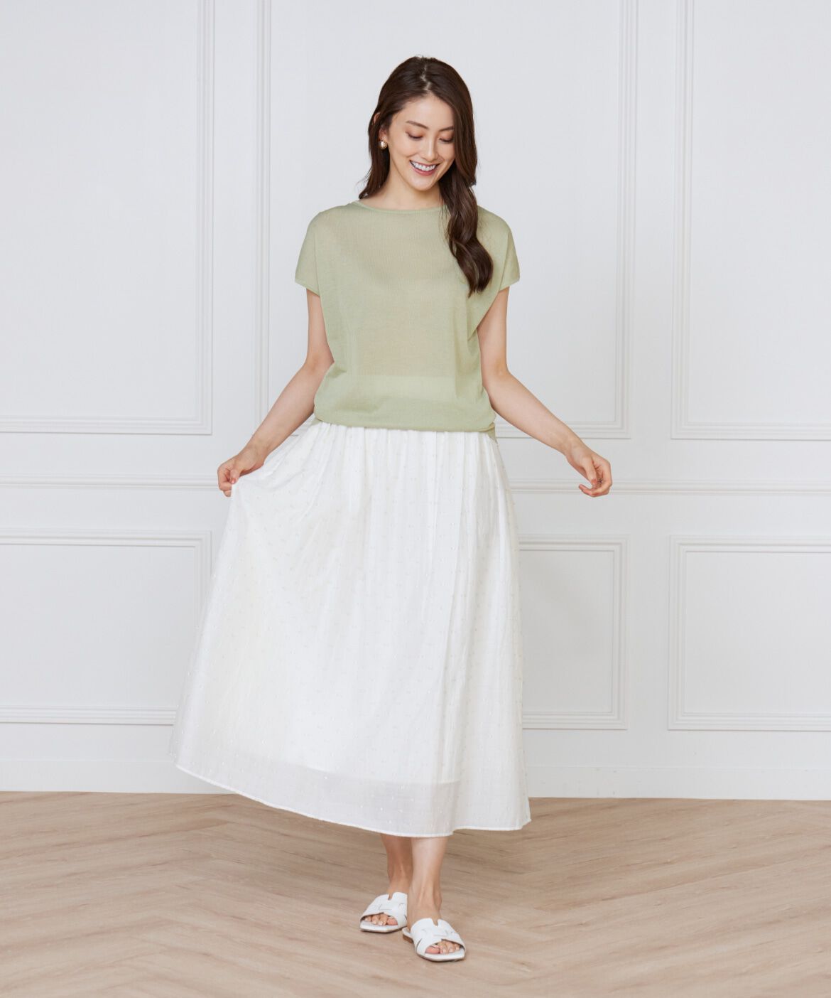 INED「《大きいサイズ》フレンチスリーブニット」|ニット・セーター|