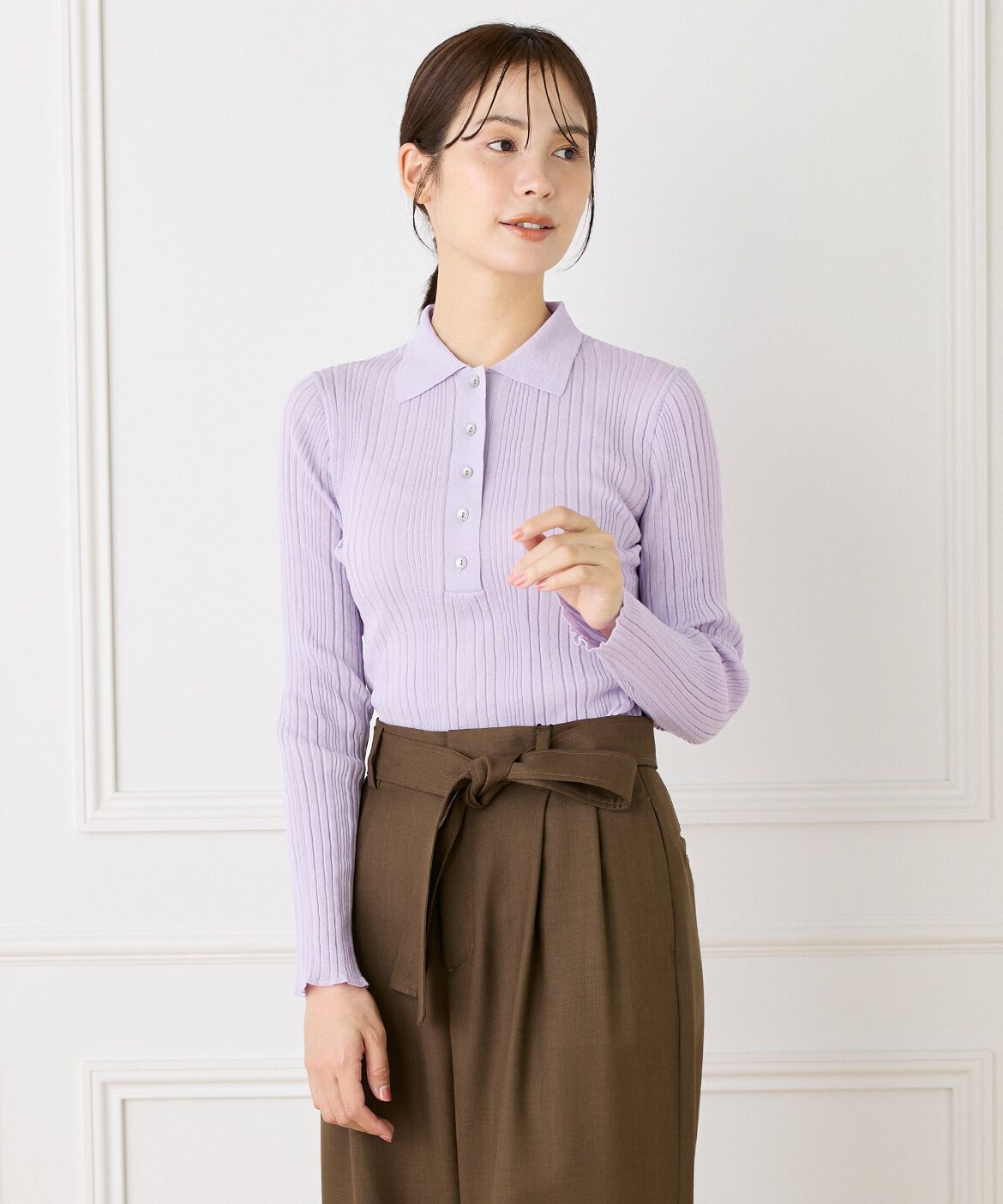 INED「シアーポロニットプルオーバー《YVON》」|ニット・セーター|ラベンダー7