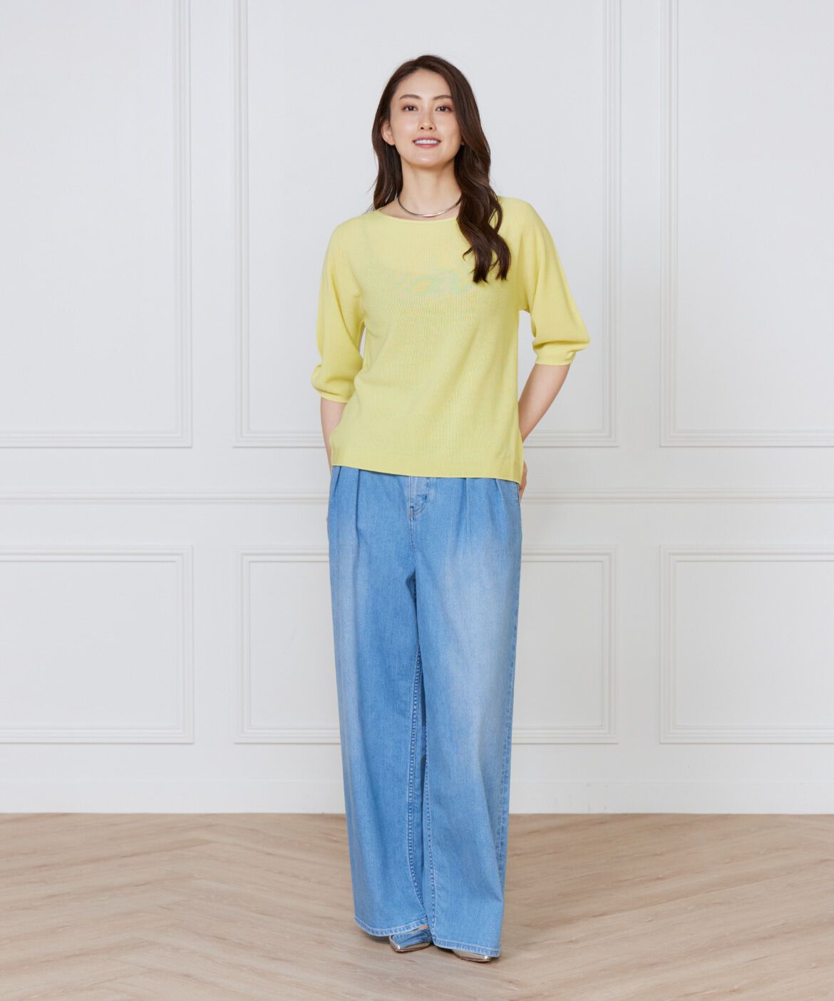 INED「《大きいサイズ》ボートネックパフスリーブニット《Cuoo》」|ニット・セーター|