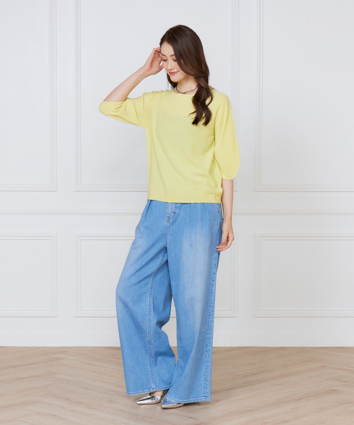 INED「《大きいサイズ》ボートネックパフスリーブニット《Cuoo》」|ニット・セーター|