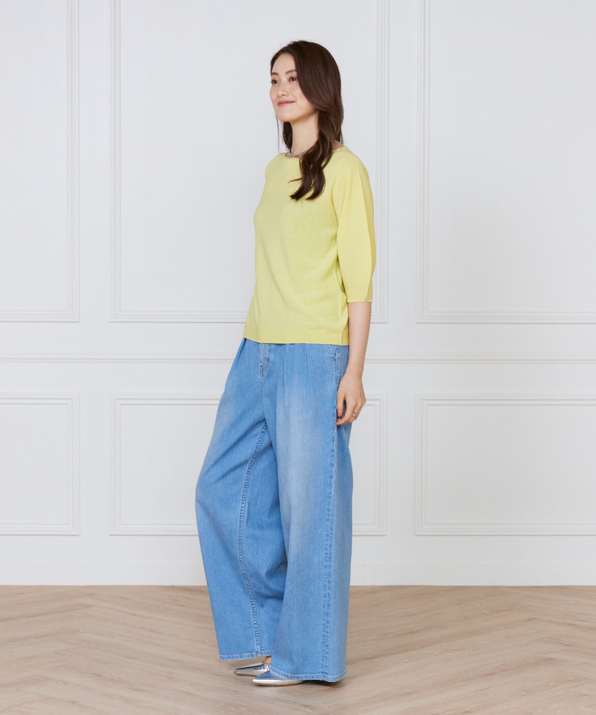 INED「《大きいサイズ》ボートネックパフスリーブニット《Cuoo》」|ニット・セーター|