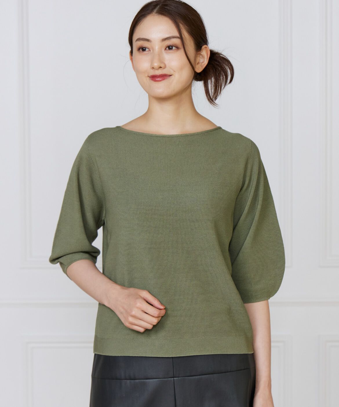 INED「《大きいサイズ》ボートネックパフスリーブニット《Cuoo》」|ニット・セーター|