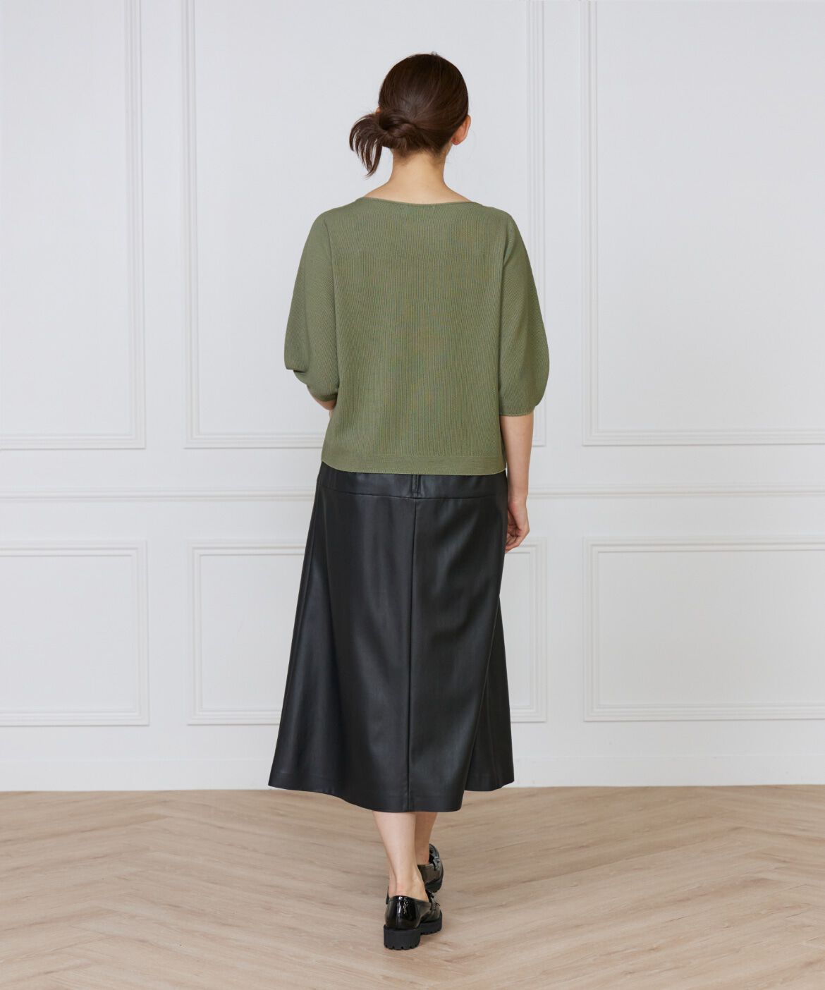 INED「《大きいサイズ》ボートネックパフスリーブニット《Cuoo》」|ニット・セーター|