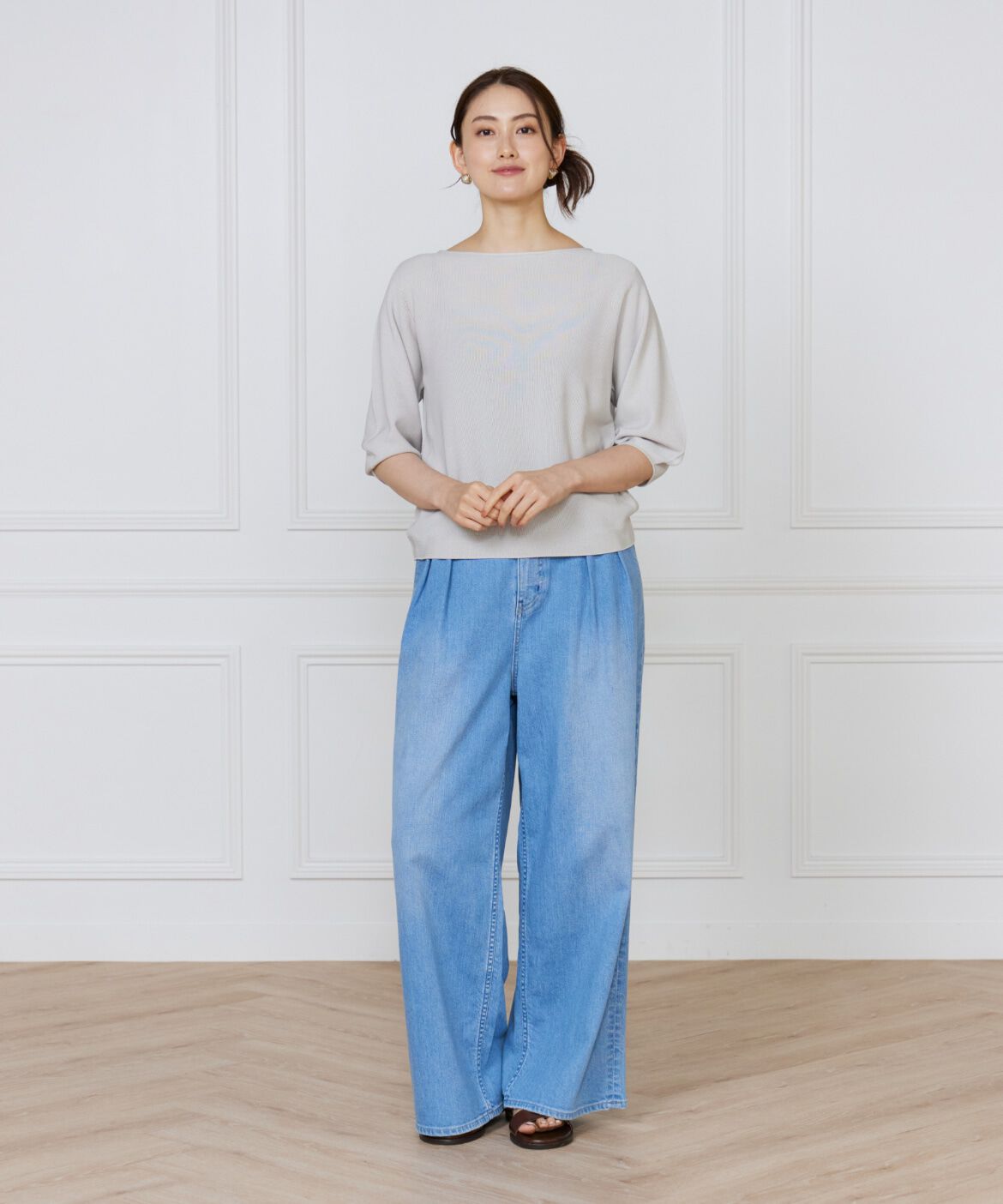 INED「《大きいサイズ》ボートネックパフスリーブニット《Cuoo》」|ニット・セーター|