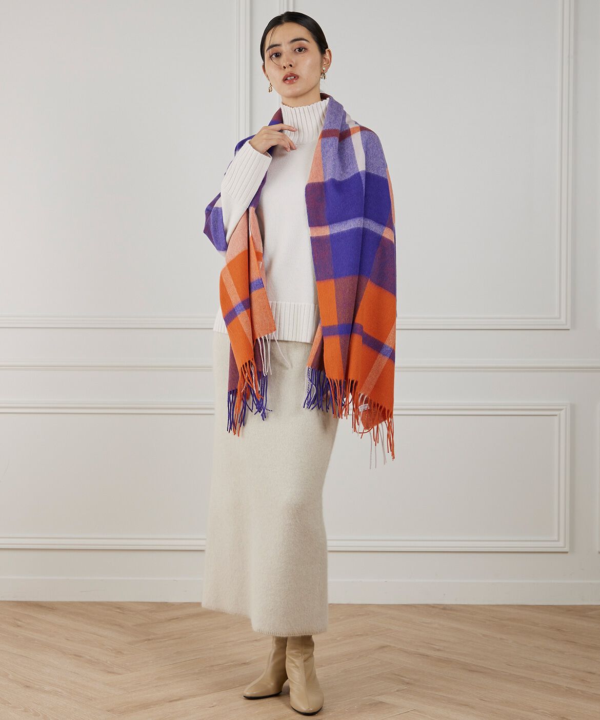 INED「チェック柄ウール100%ストール」|ストール|