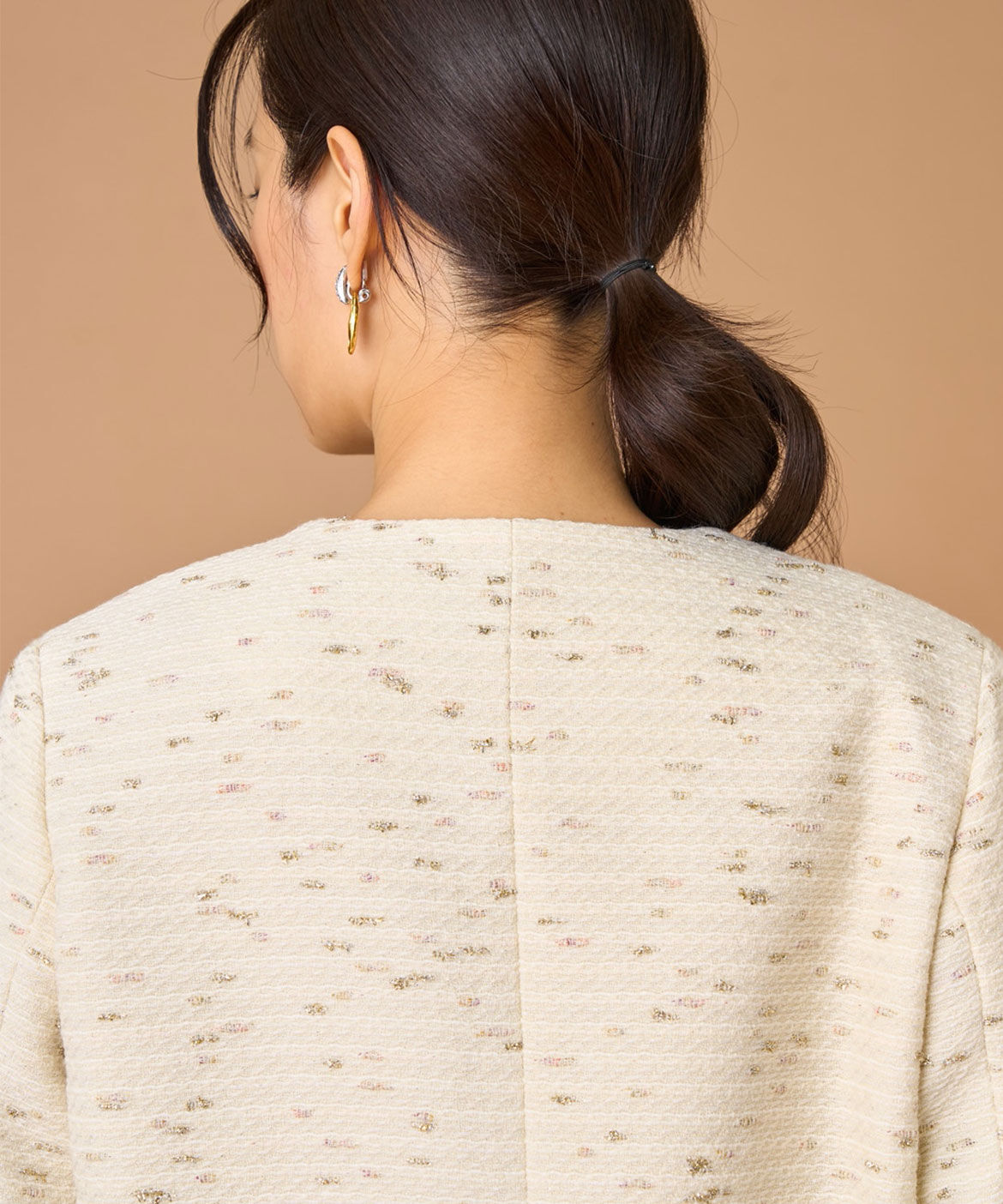 INED「ノーカラーツイードジャケット《LINTON》」|ノーカラージャケット|