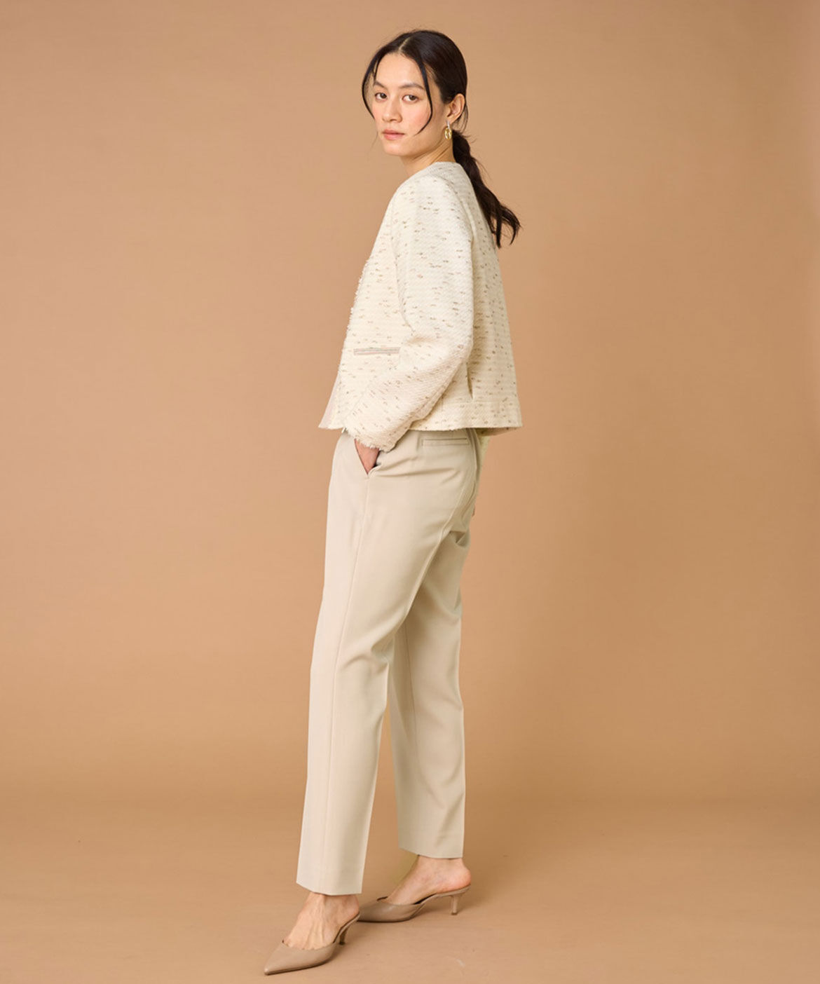 INED「ノーカラーツイードジャケット《LINTON》」|ノーカラージャケット|