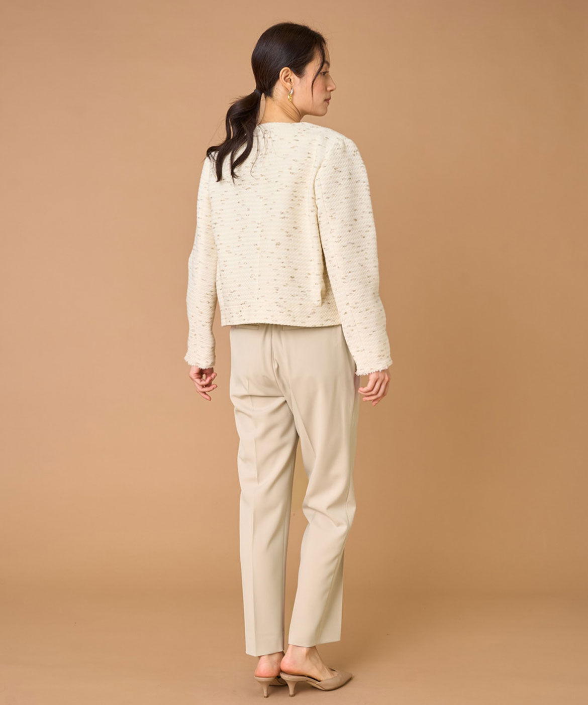 INED「ノーカラーツイードジャケット《LINTON》」|ノーカラージャケット|