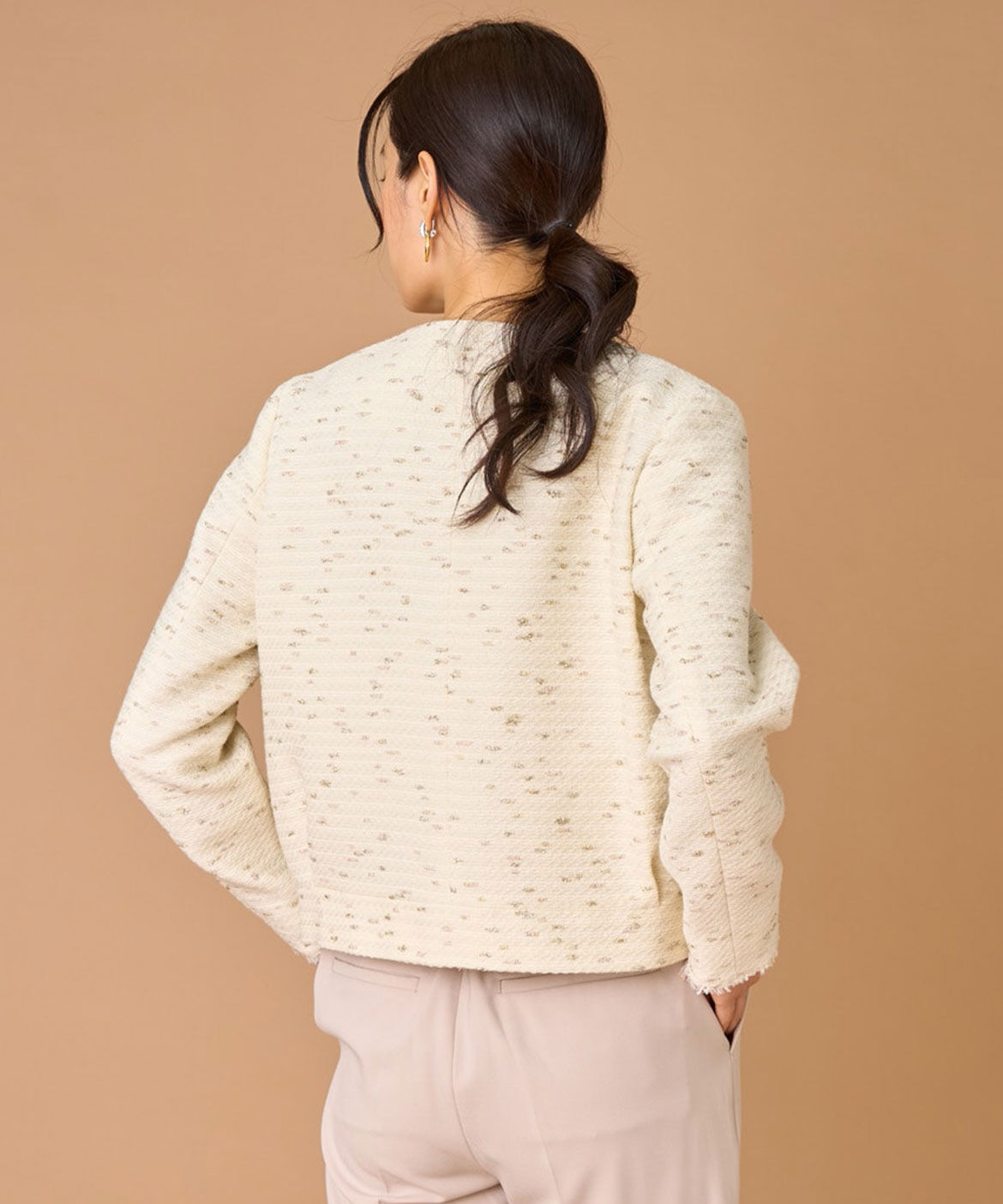 INED「ノーカラーツイードジャケット《LINTON》」|ノーカラージャケット|