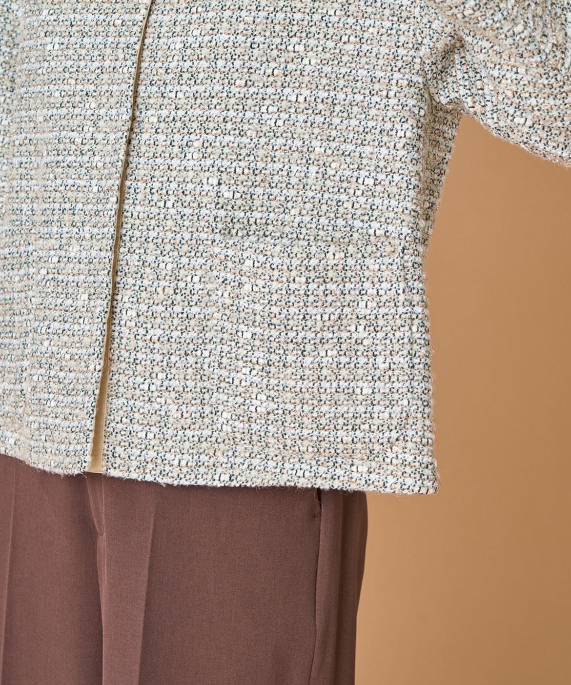 INED「ツイードジャケット《LINTON》」|ノーカラージャケット|