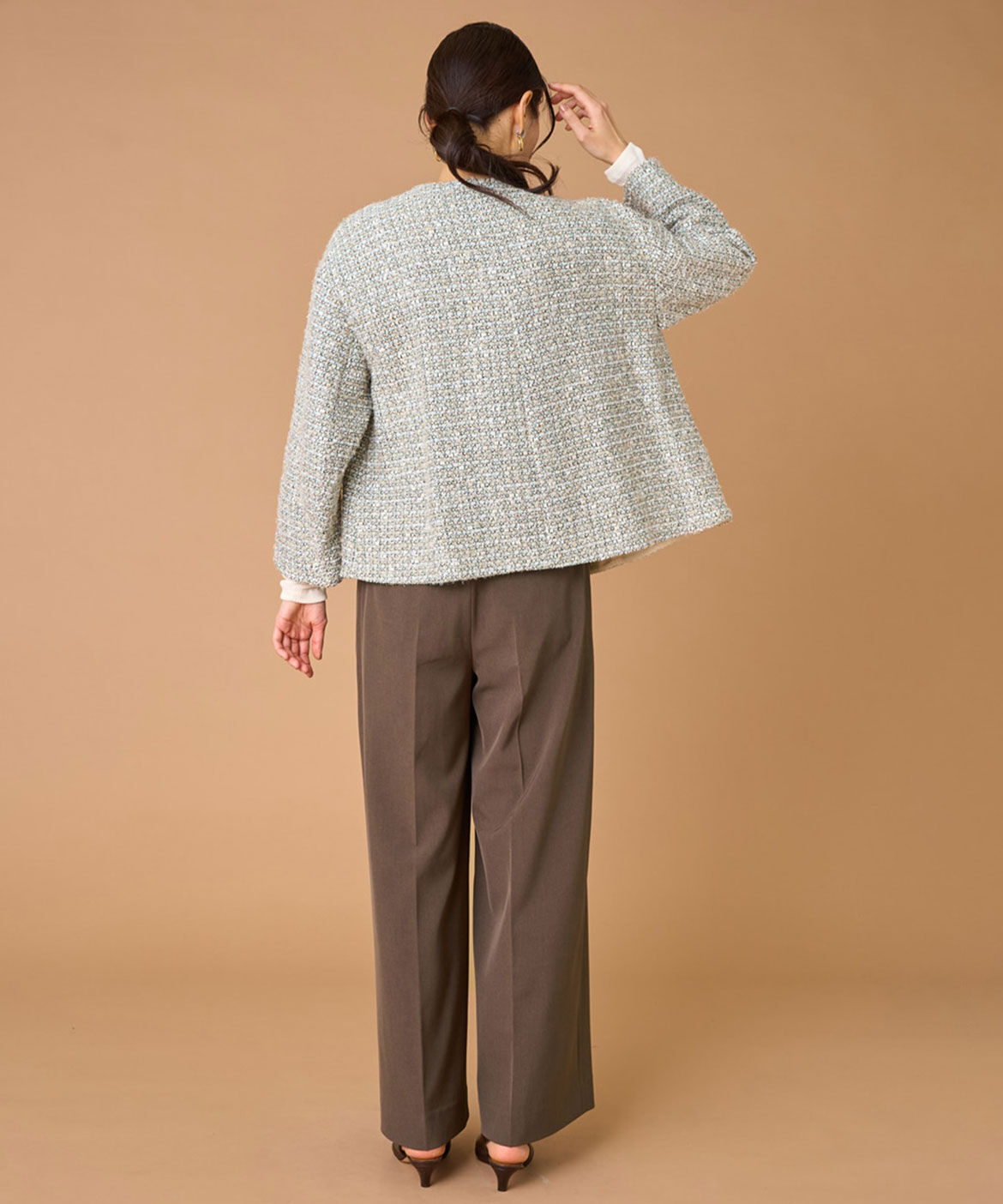 INED「ツイードジャケット《LINTON》」|ノーカラージャケット|