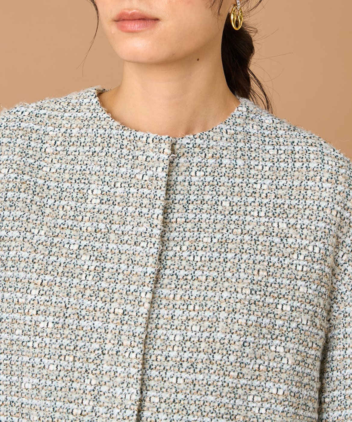 INED「ツイードジャケット《LINTON》」|ノーカラージャケット|