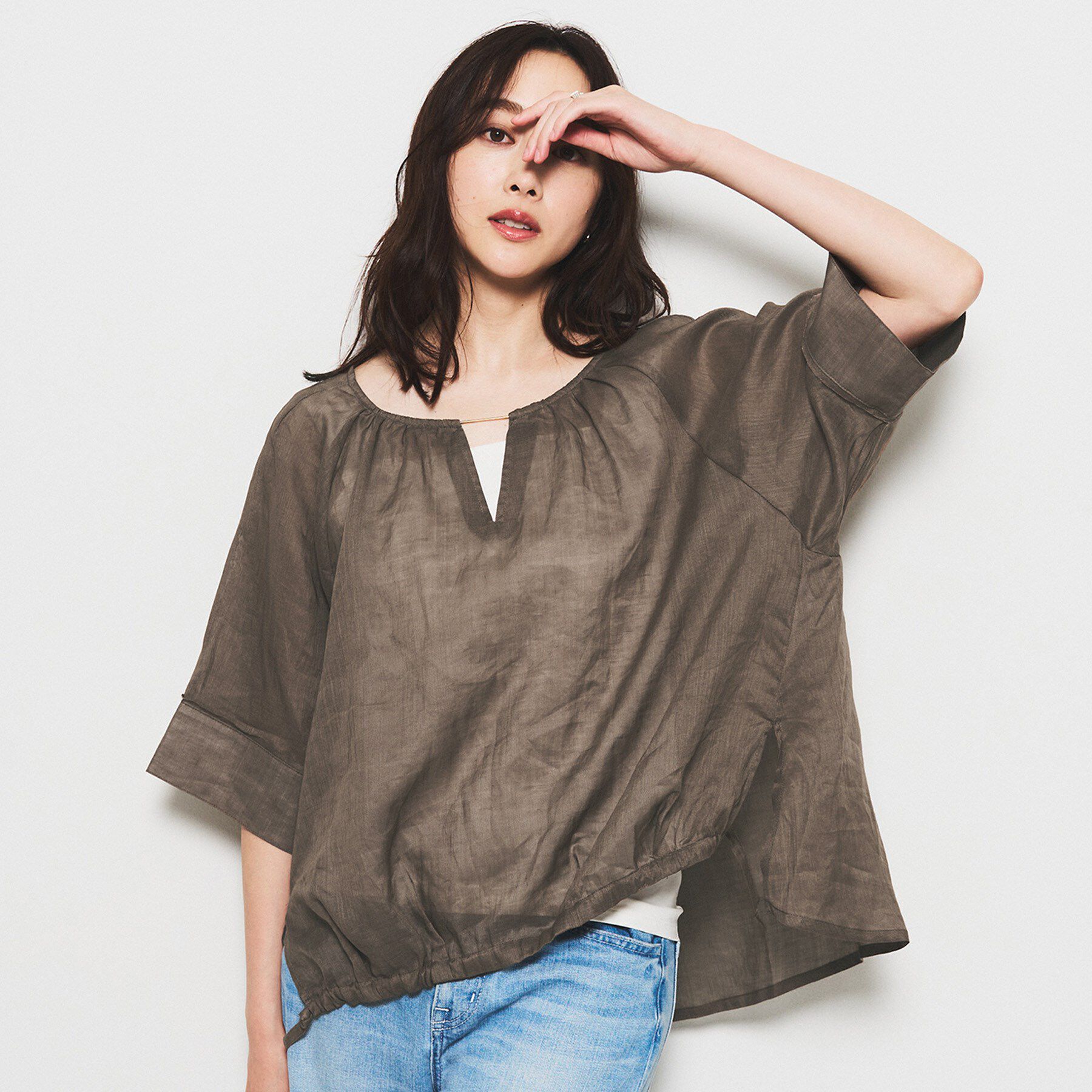 UNTITLED「【SEADRAKE】ペーパーリネンデザインブラウス」|シャツ・ブラウス|モカブラウン(042