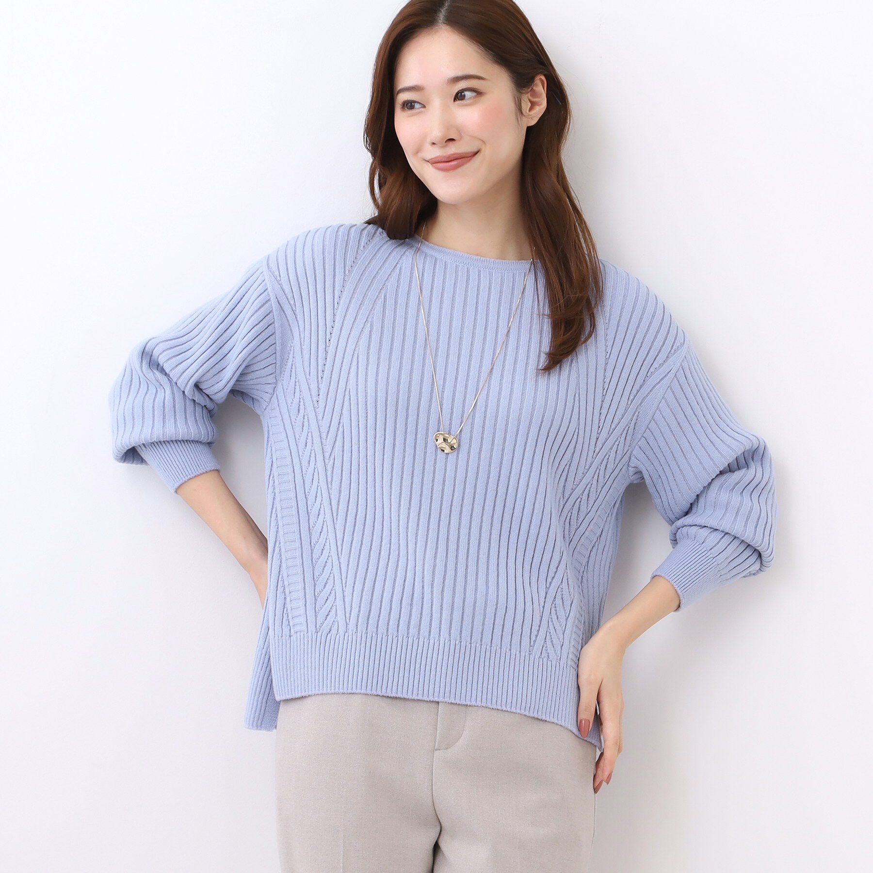 Reflect「【ゆったり着られる◎】ワイドリブニットプルオーバー」|ニット・セーター|サックスブルー(09