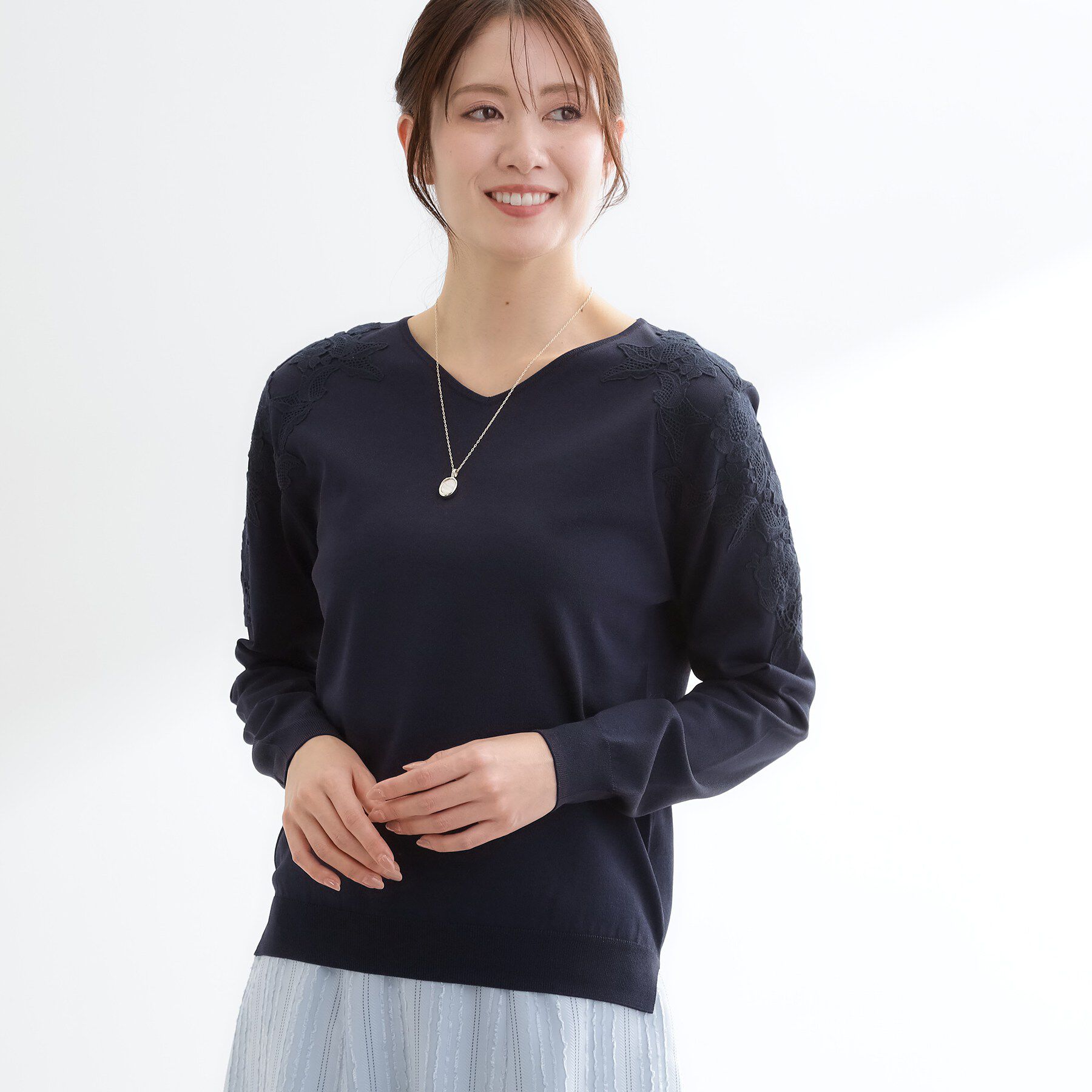 Reflect「レースデザインスリーブニットプルオーバー」|ニット・セーター|