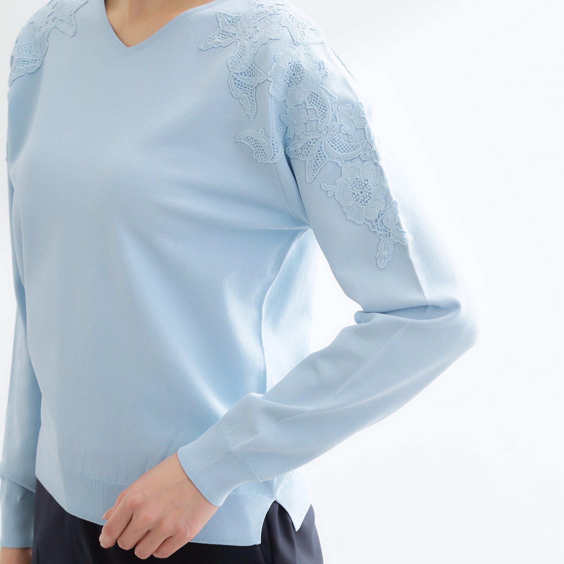 Reflect「レースデザインスリーブニットプルオーバー」|ニット・セーター|