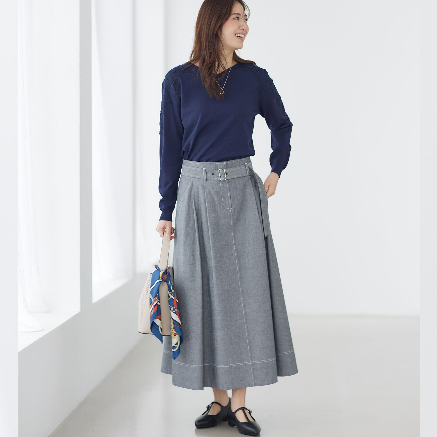 Reflect「レースデザインスリーブニットプルオーバー」|ニット・セーター|