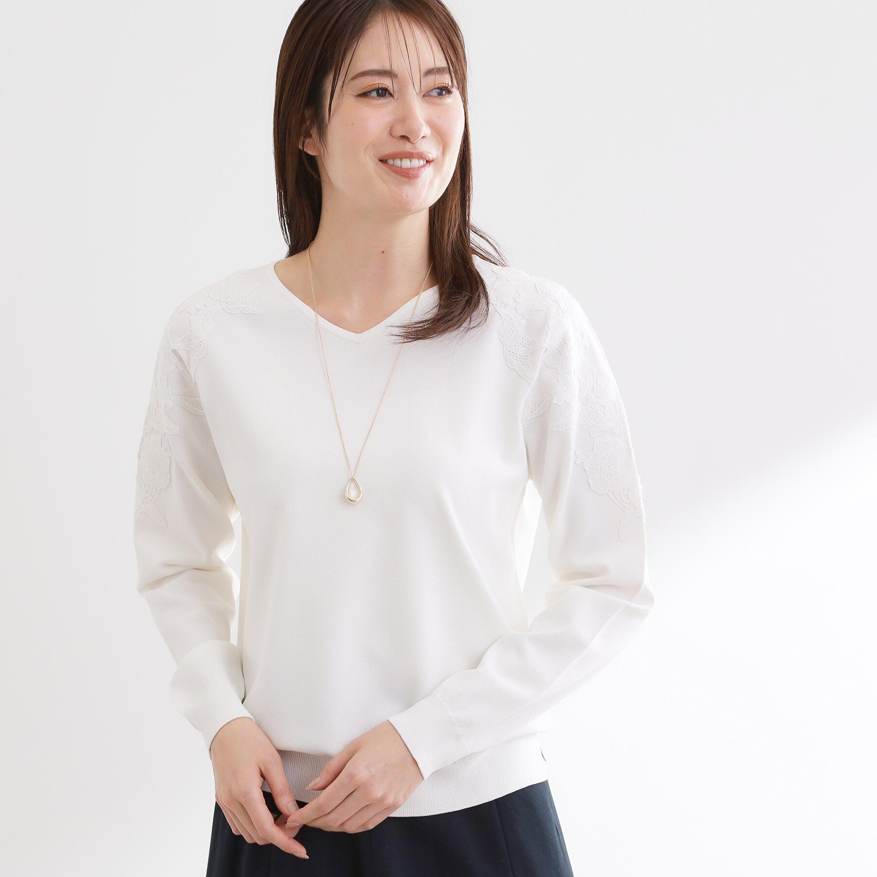 Reflect「レースデザインスリーブニットプルオーバー」|ニット・セーター|