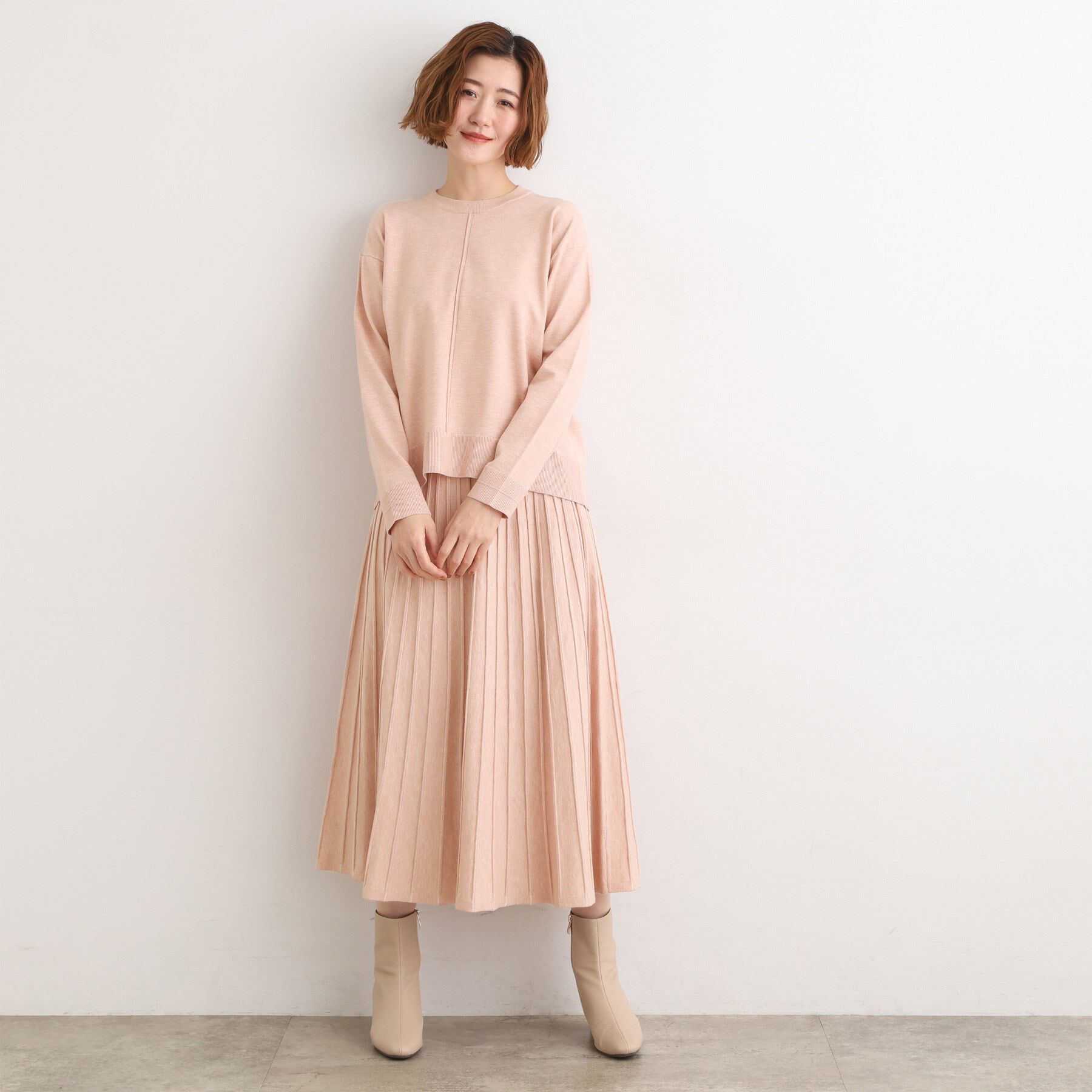 grove「【SETUP可能】冬から春まで軽やかに　ラメラインニットプリーツスカート」|スカート|