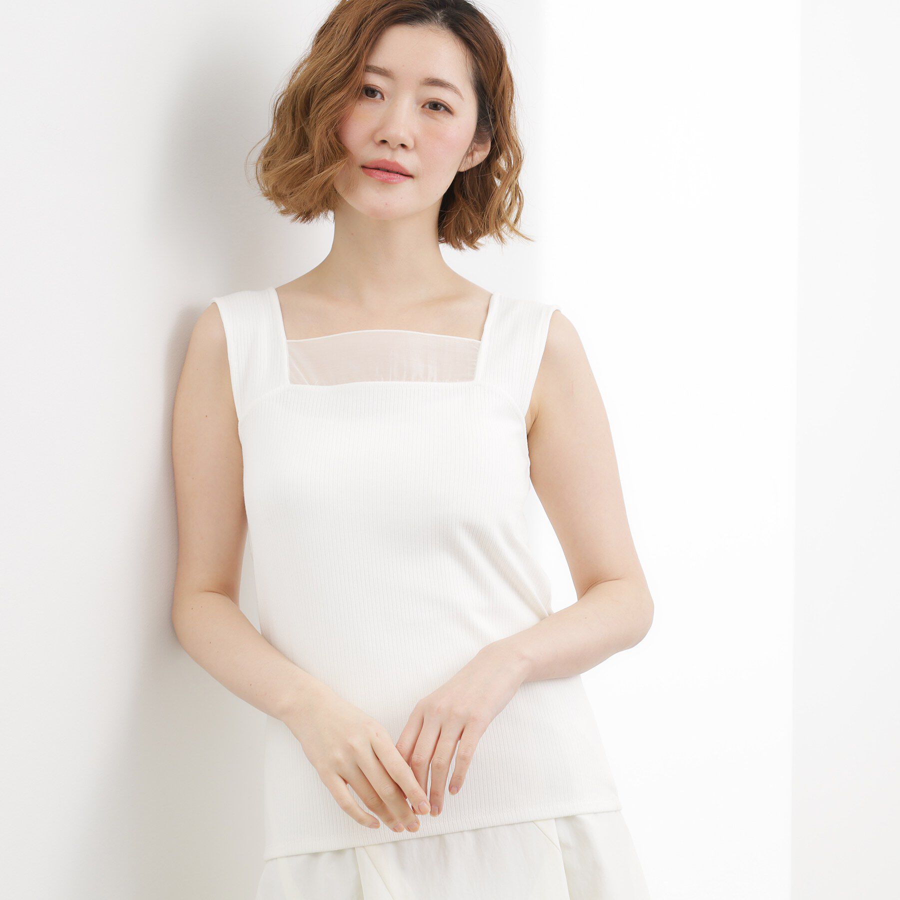 grove「【貴島明日香さん着用】シアードッキングスクエアタンク」|キャミソール|オフ(003)