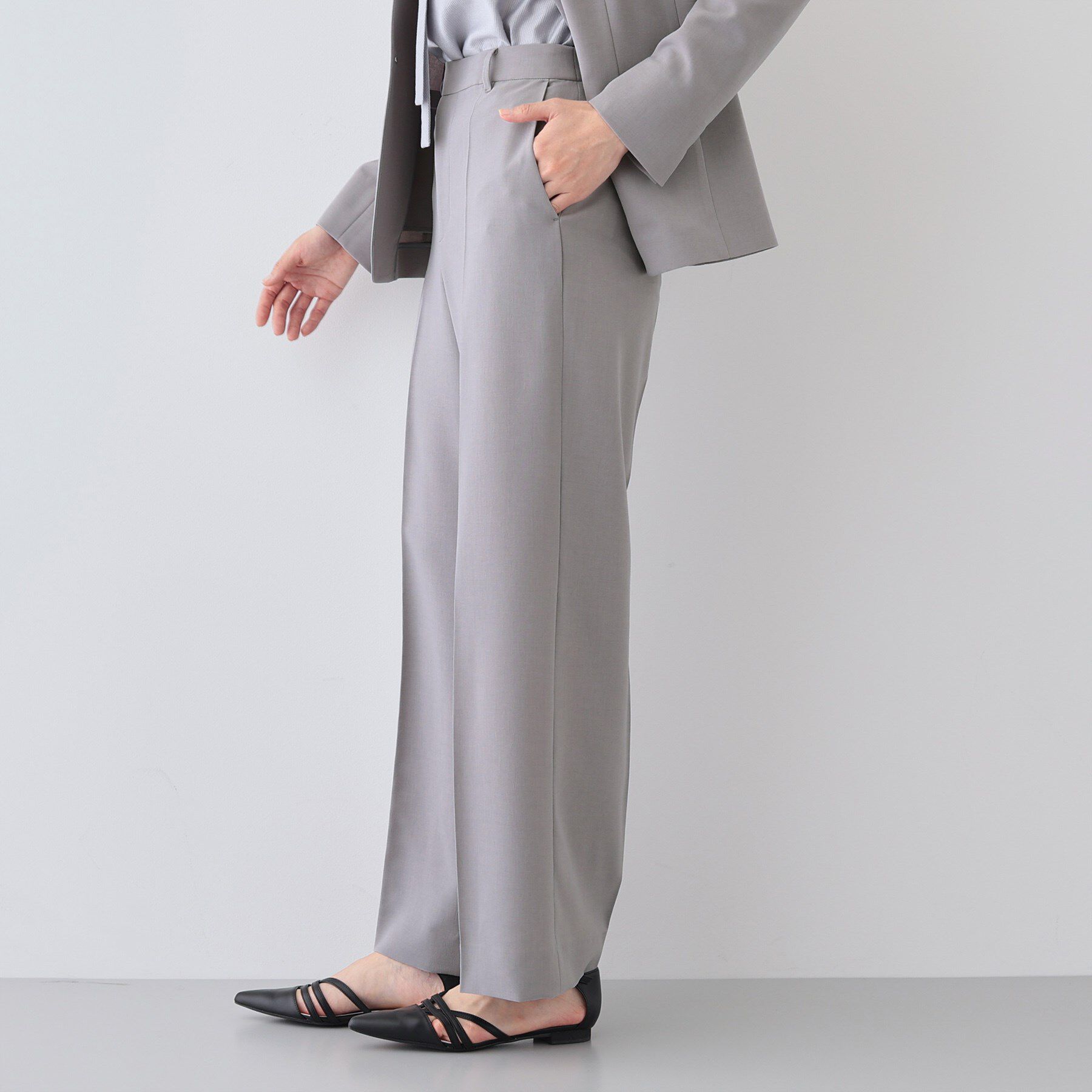 INDIVI「【洗える／UVケア／SETUP可能】ウール調ワイドパンツ」|スーツ|