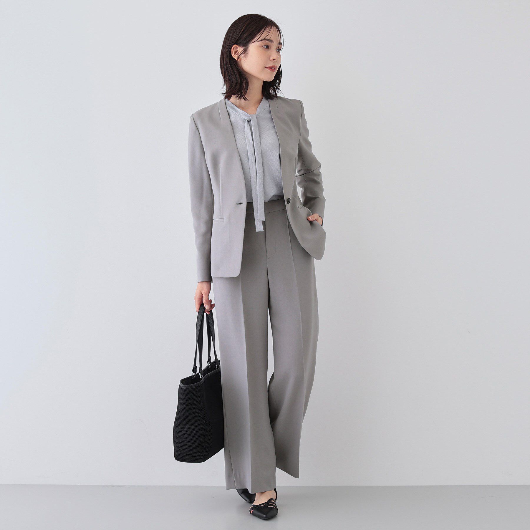 INDIVI「【洗える／UVケア／SETUP可能】ウール調ワイドパンツ」|スーツ|