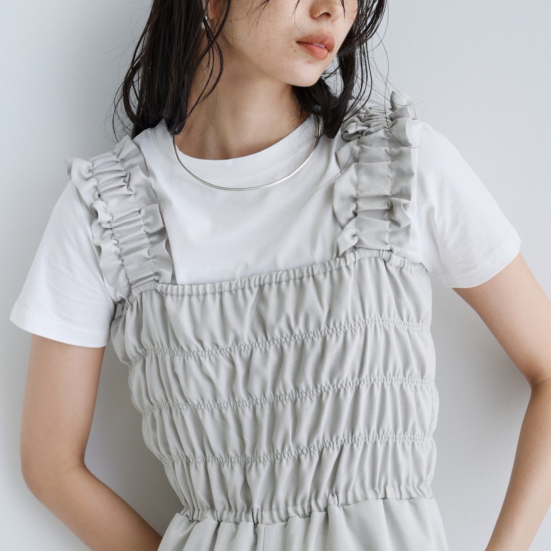 GALLEST「【一部店舗限定】ショルダーシャーリングサロペット」|オールインワン|