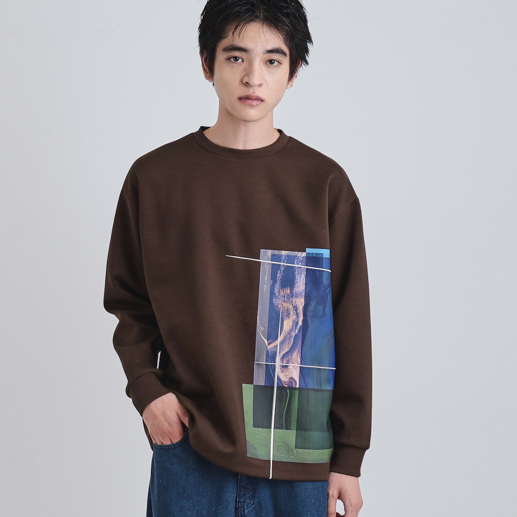 tk.TAKEO KIKUCHI「長袖 サイドスタックプリントカットソー」|Tシャツ・カットソー|