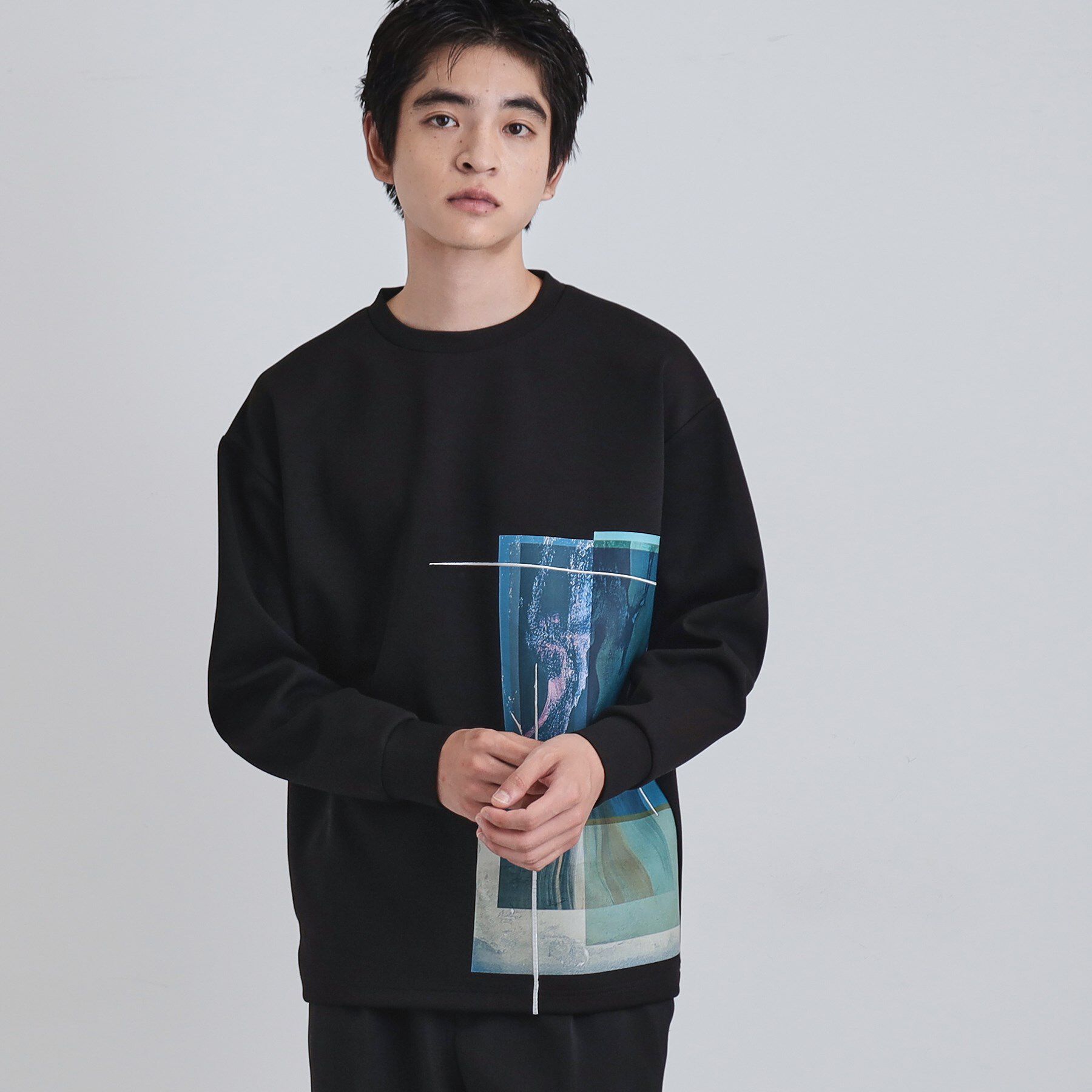 tk.TAKEO KIKUCHI「長袖 サイドスタックプリントカットソー」|Tシャツ・カットソー|