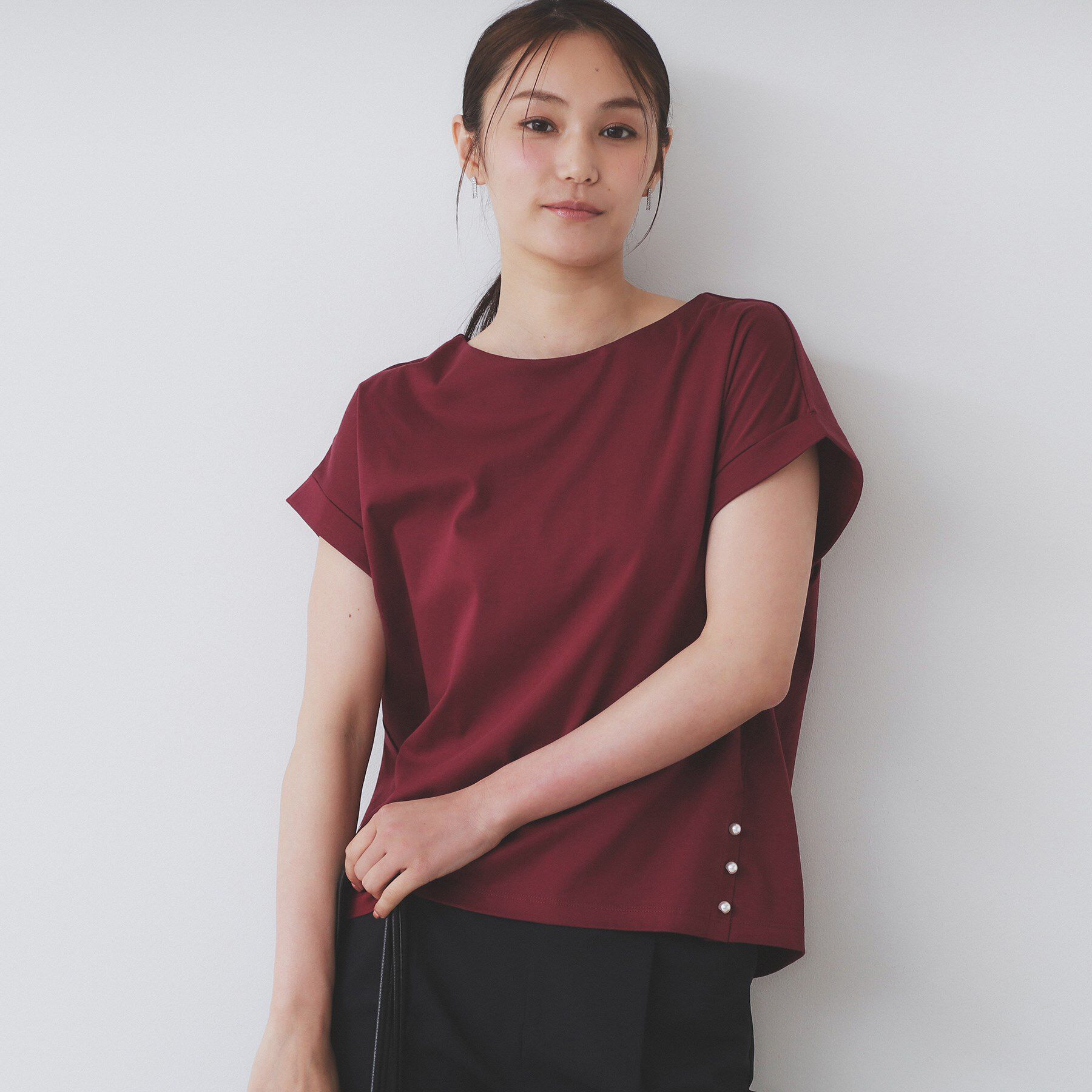 index「《S-3Lサイズ》サイドパール調ボタンボクシートップス【洗濯機洗い可/UVケア/接触冷感】」|Tシャツ・カットソー|