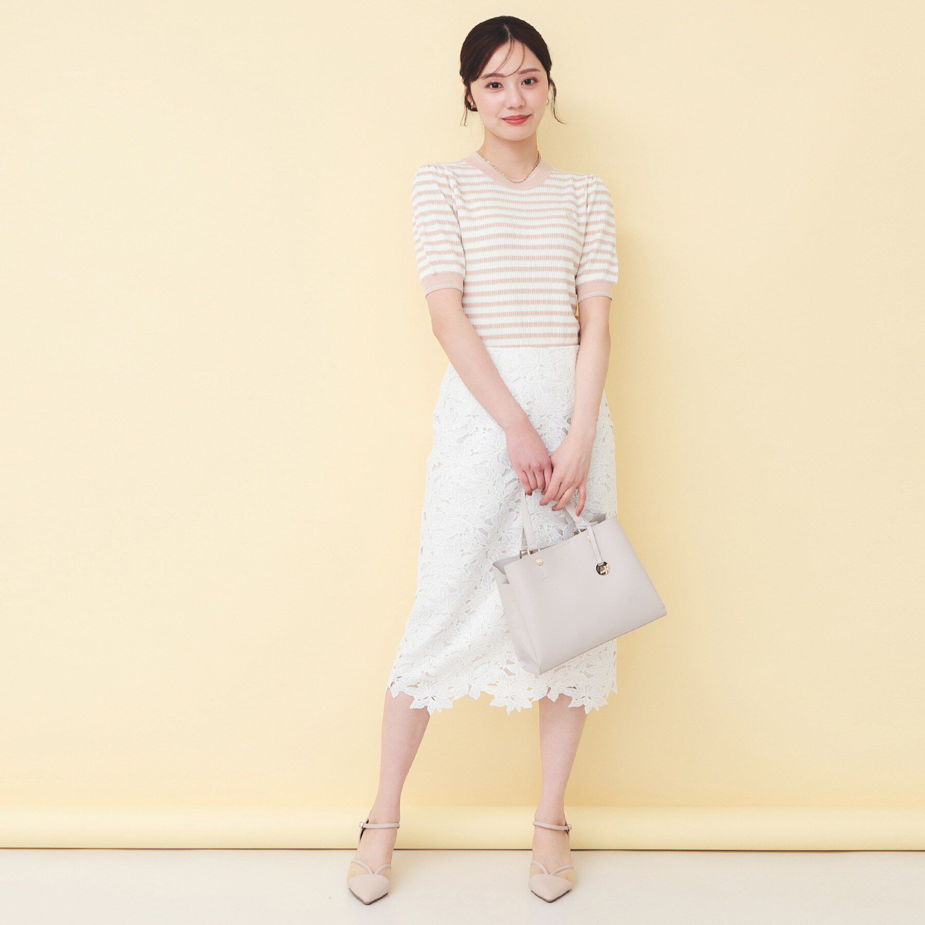 index「変わり編みボーダー半袖ニット【洗濯機OK/坑ピル】」|ニット・セーター|