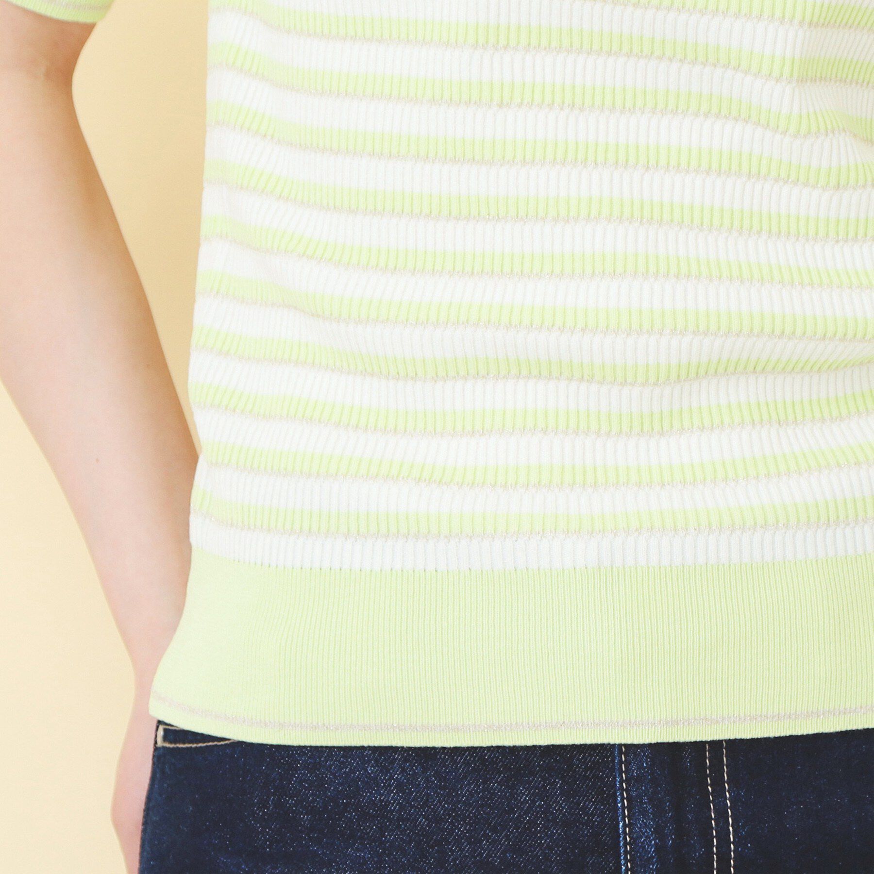 index「変わり編みボーダー半袖ニット【洗濯機OK/坑ピル】」|ニット・セーター|