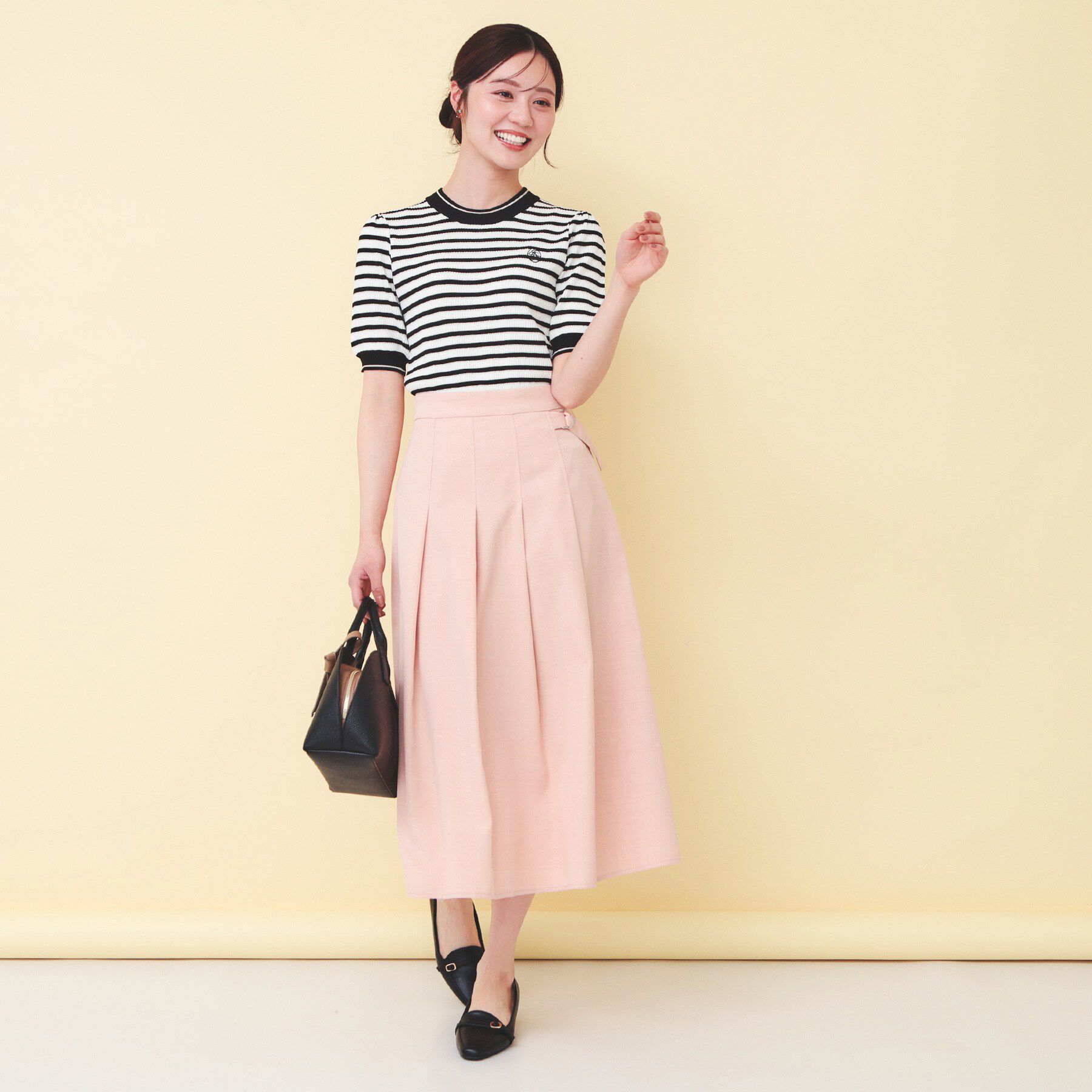 index「変わり編みボーダー半袖ニット【洗濯機OK/坑ピル】」|ニット・セーター|