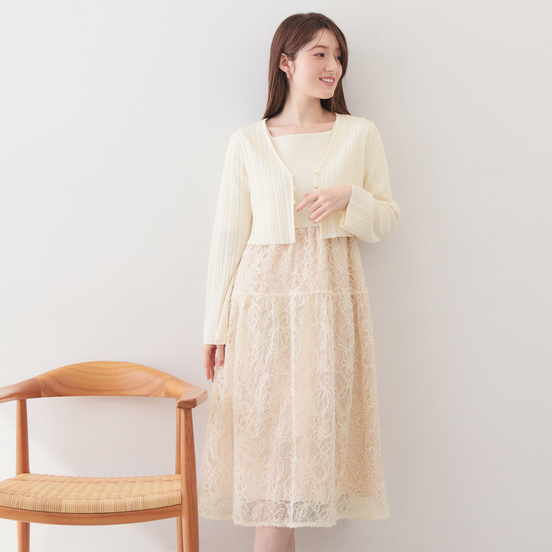 index「《ツインセット》カーディガン&times;ニットドッキングワンピース【洗濯機OK】」|スーツ|