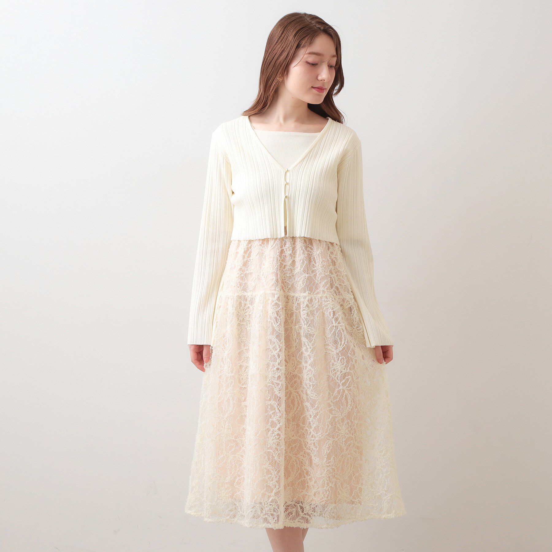 index「《ツインセット》カーディガン&times;ニットドッキングワンピース【洗濯機OK】」|スーツ|