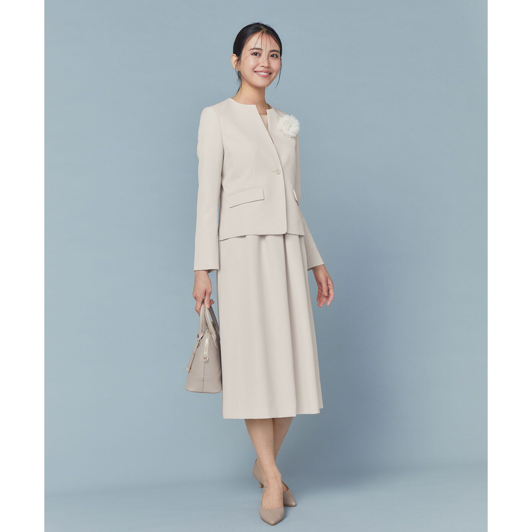 OPAQUE.CLIP「《通勤・セレモニーセットアップ対応》キーネックジャケットダブルクロス【洗濯機洗い可】」|ノーカラージャケット|