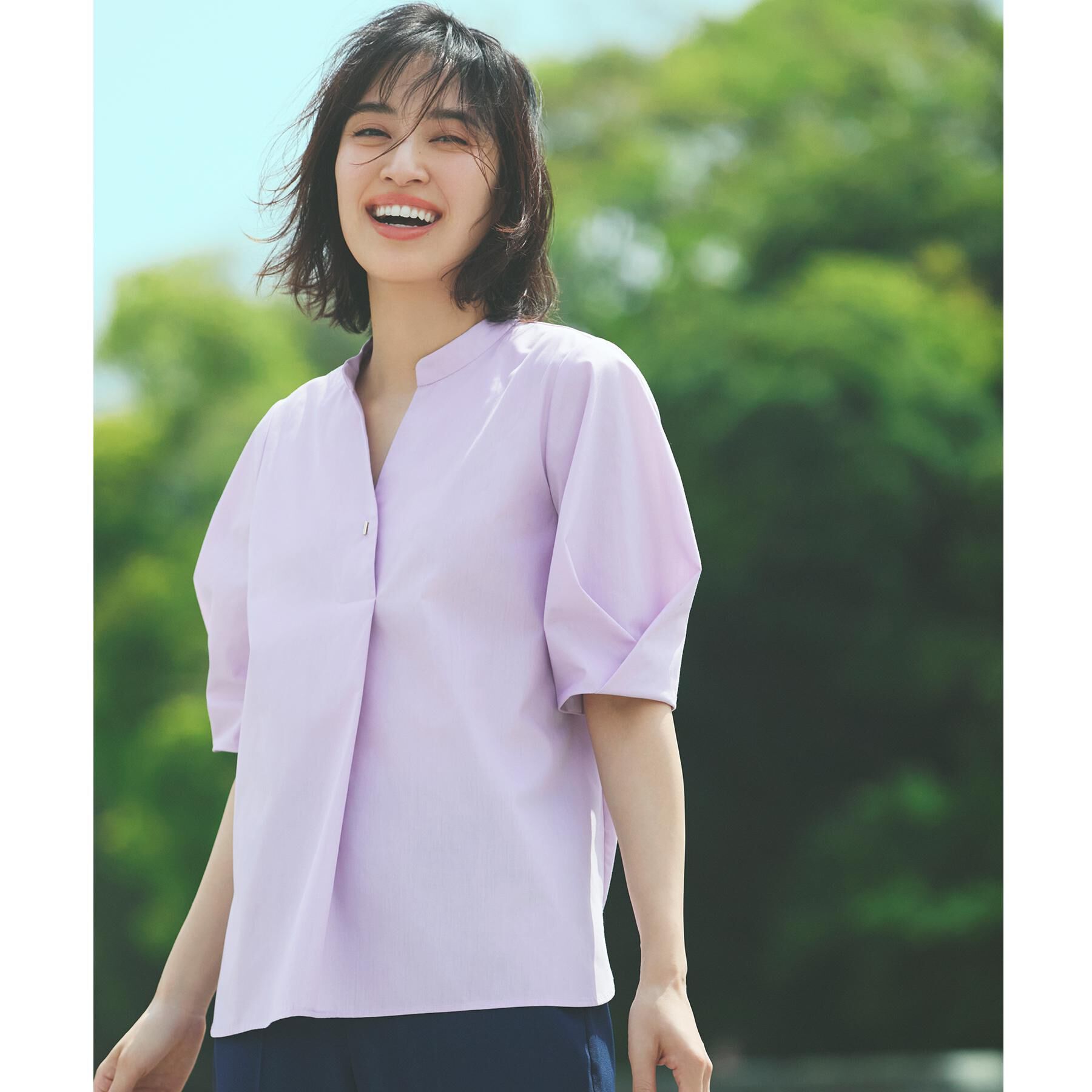 OPAQUE.CLIP「スキッパータックスリーブブラウス【洗濯機洗い可】」|シャツ・ブラウス|ラベンダー(080)