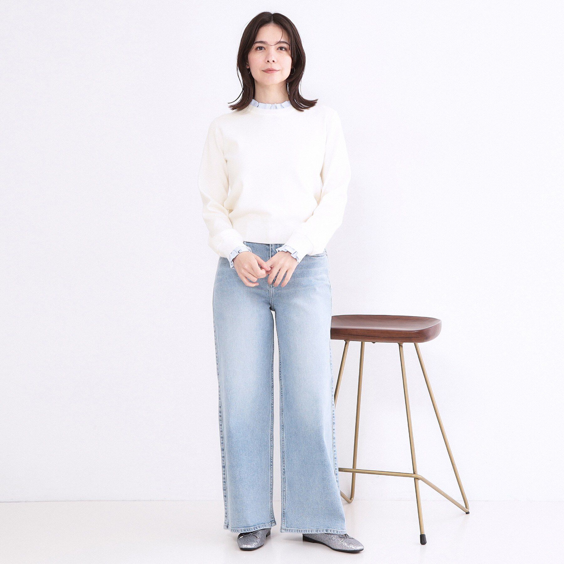 OPAQUE.CLIP「襟フリルドッキングニット【洗濯機OK】」|ニット・セーター|