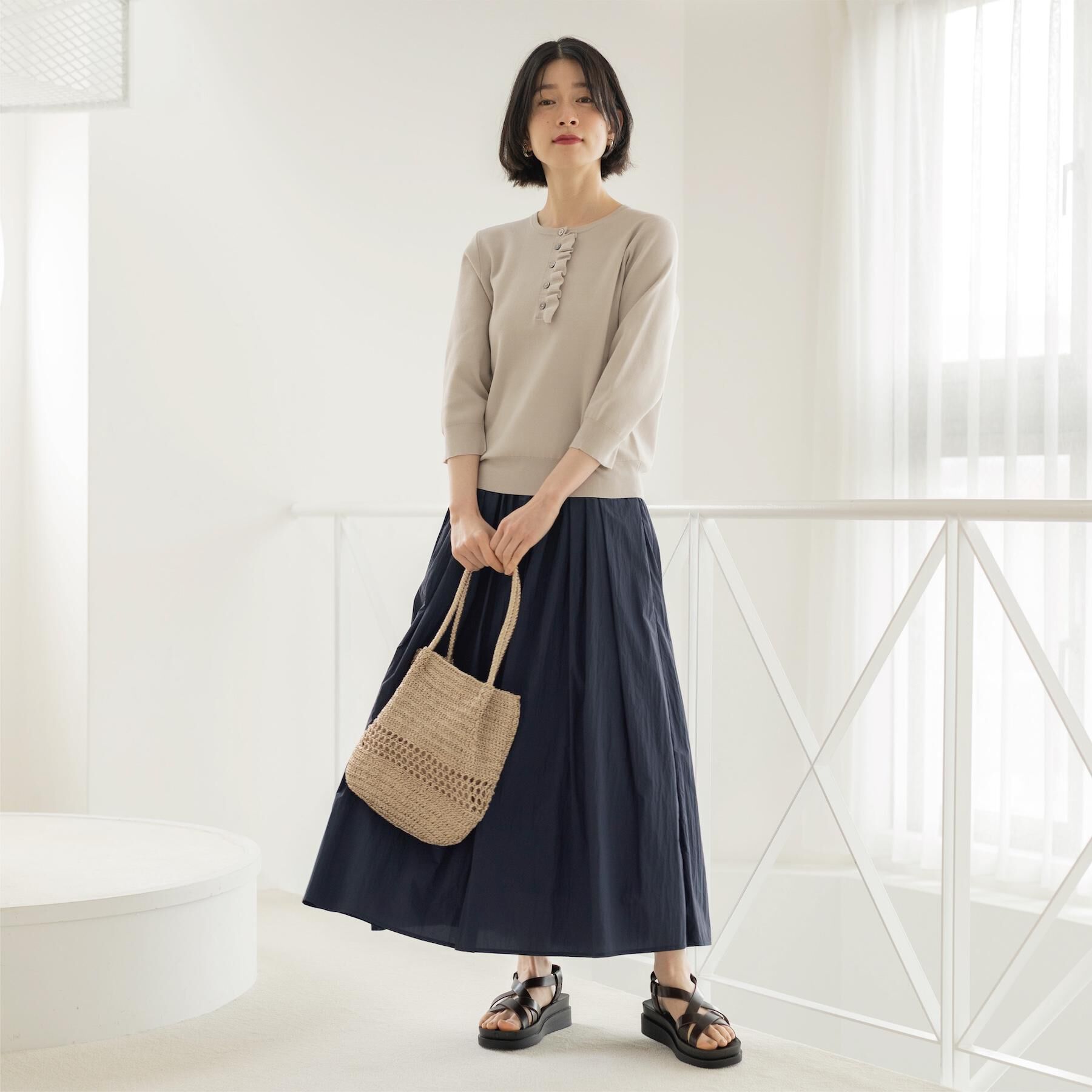 OPAQUE.CLIP「フリルヘンリーネックニット【洗濯機OK/抗ピル】」|ニット・セーター|