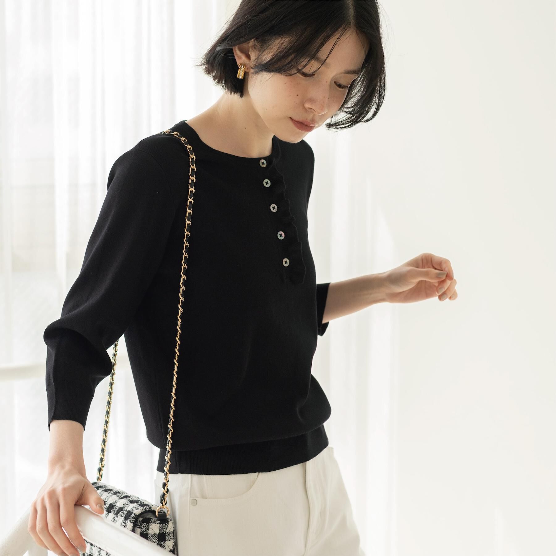 OPAQUE.CLIP「フリルヘンリーネックニット【洗濯機OK/抗ピル】」|ニット・セーター|