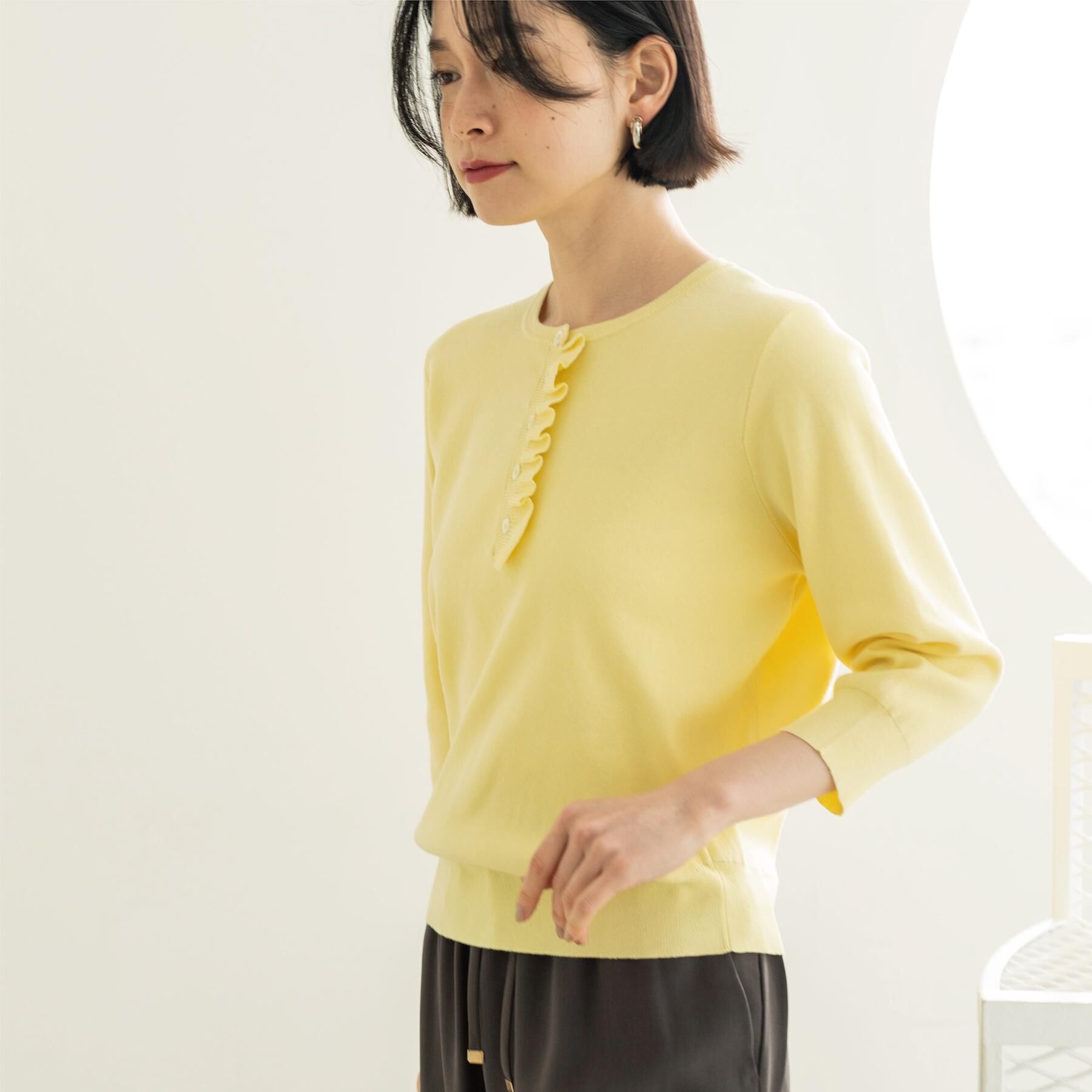 OPAQUE.CLIP「フリルヘンリーネックニット【洗濯機OK/抗ピル】」|ニット・セーター|