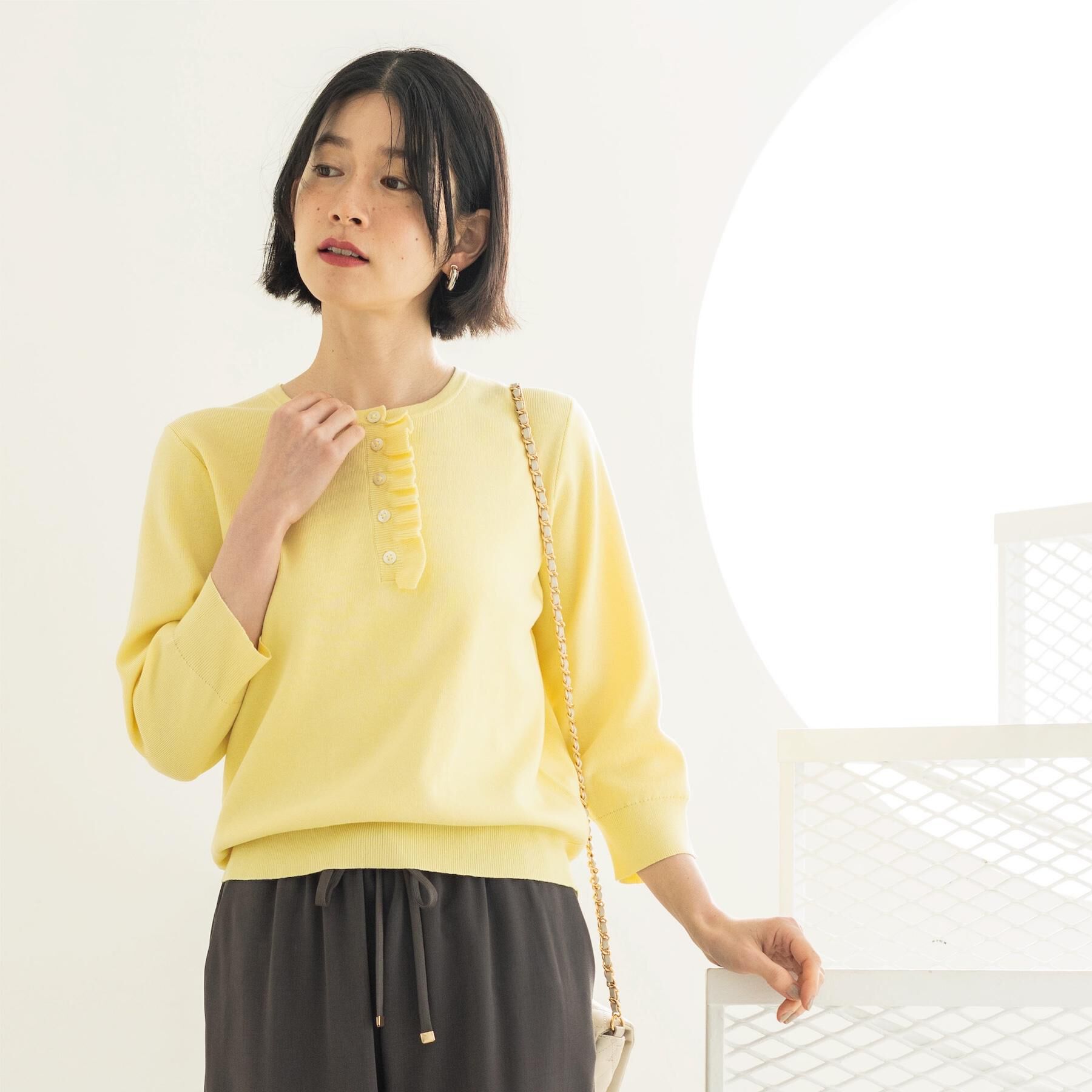 OPAQUE.CLIP「フリルヘンリーネックニット【洗濯機OK/抗ピル】」|ニット・セーター|