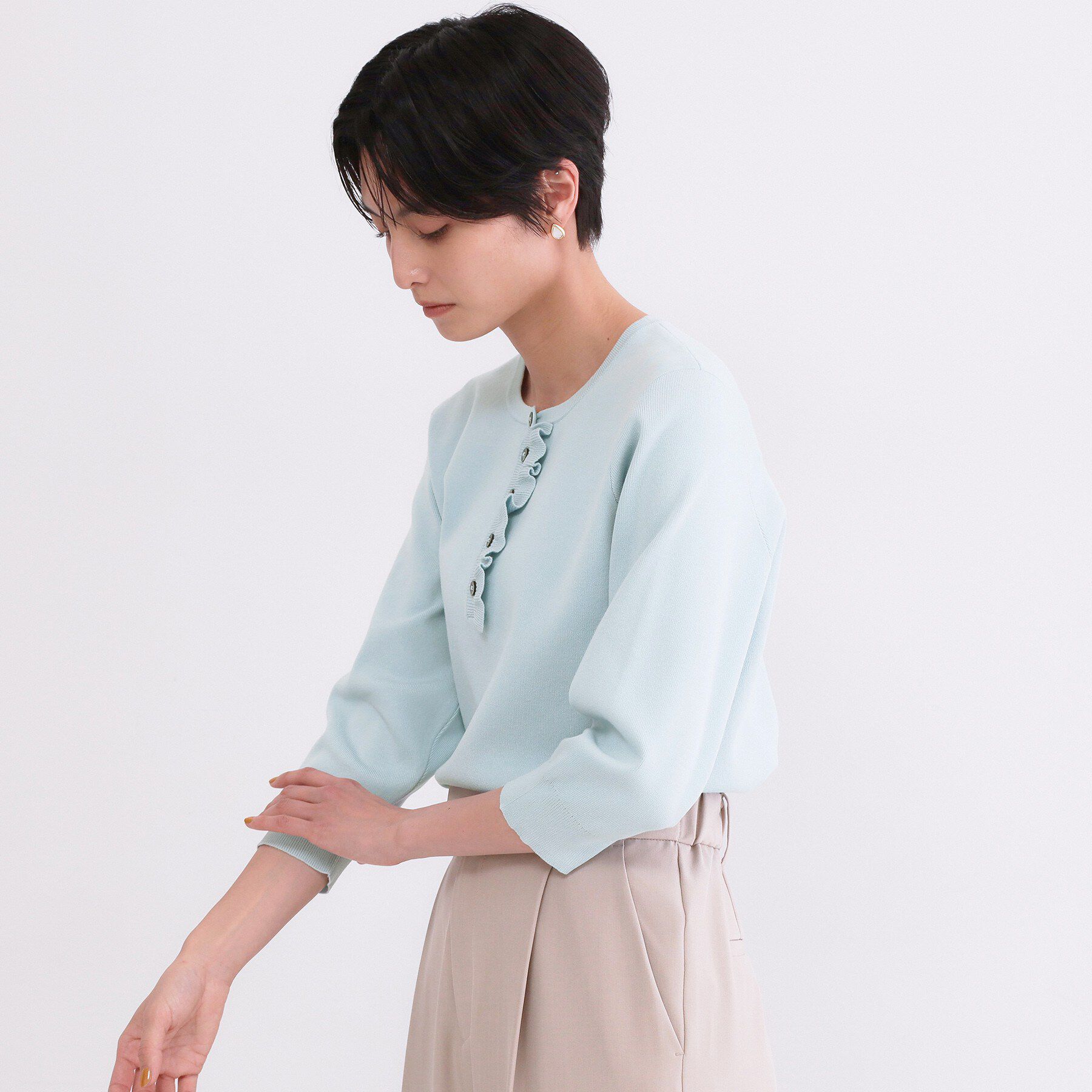 OPAQUE.CLIP「フリルヘンリーネックニット【洗濯機OK/抗ピル】」|ニット・セーター|