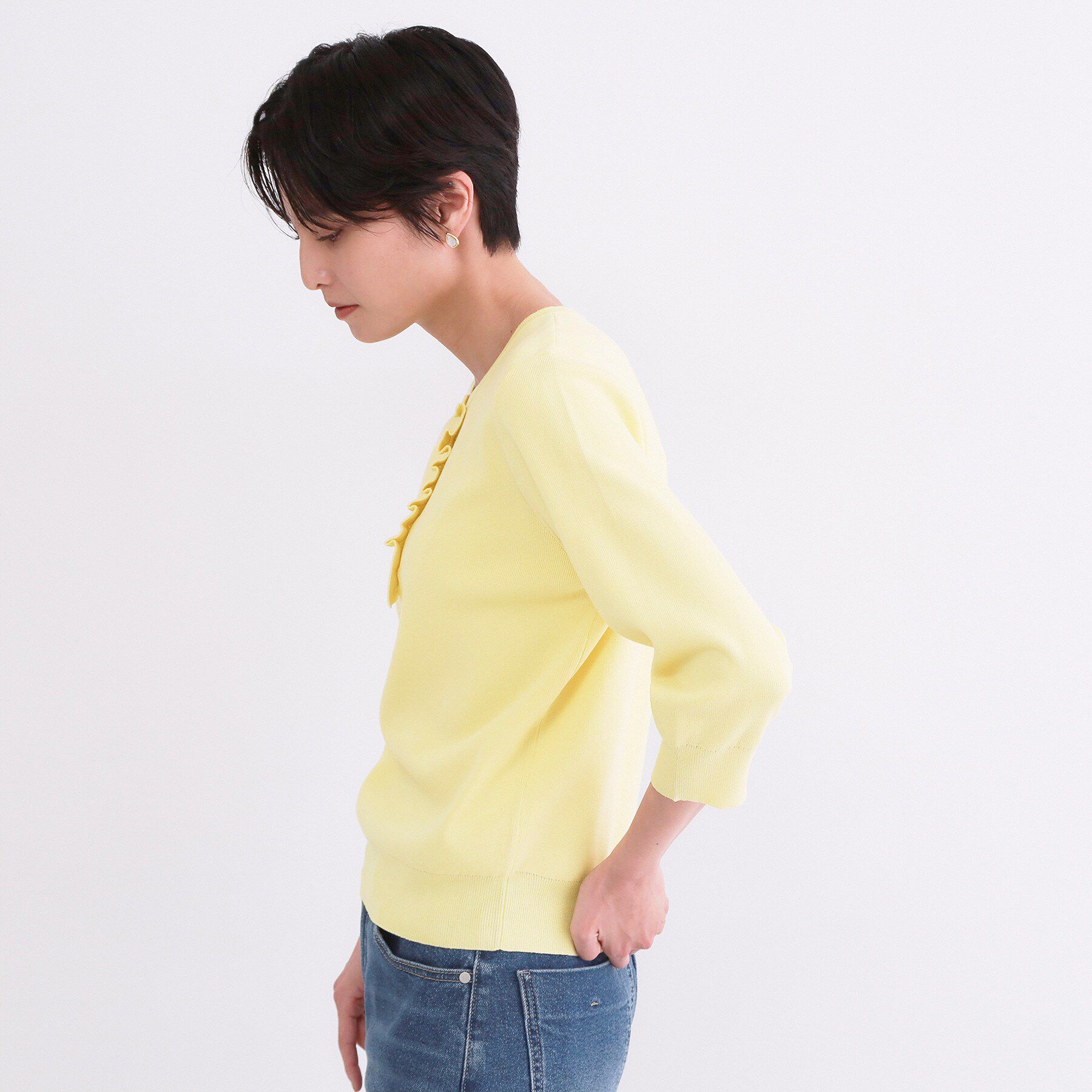 OPAQUE.CLIP「フリルヘンリーネックニット【洗濯機OK/抗ピル】」|ニット・セーター|