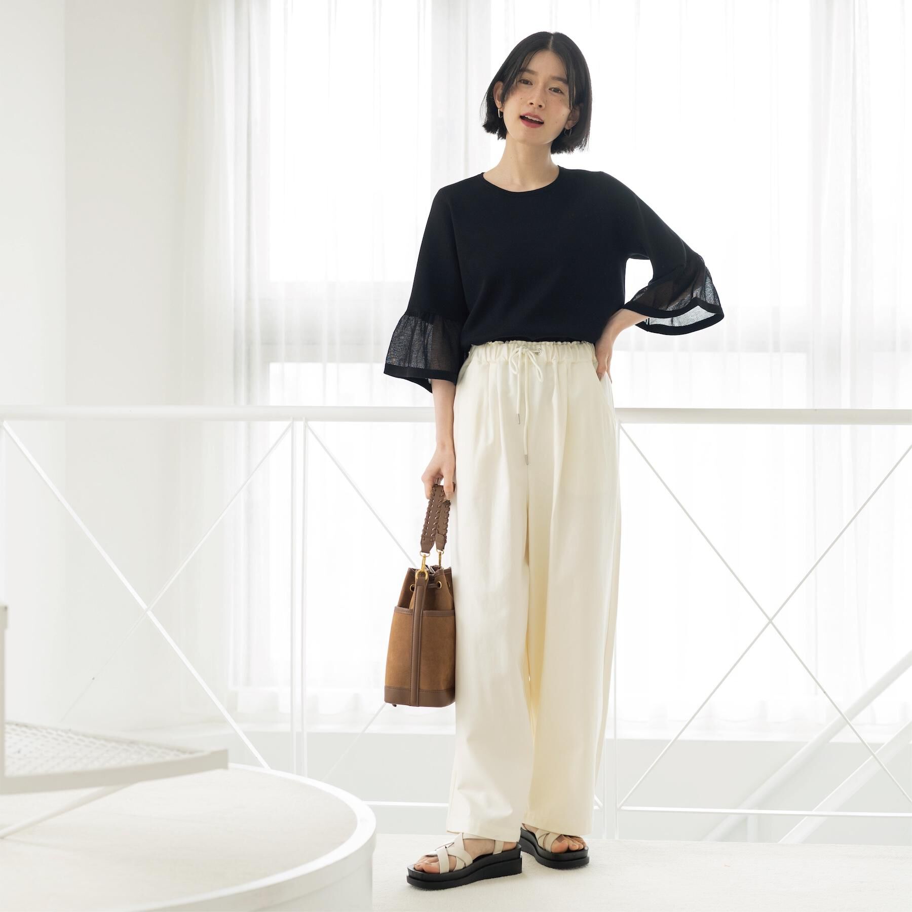 OPAQUE.CLIP「シアーフレアスリーブニット【洗濯機OK/抗ピル】」|ニット・セーター|