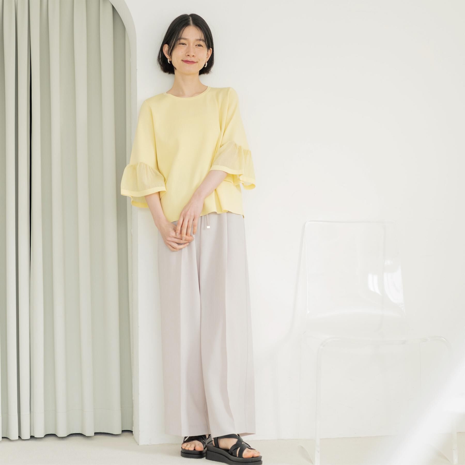 OPAQUE.CLIP「シアーフレアスリーブニット【洗濯機OK/抗ピル】」|ニット・セーター|