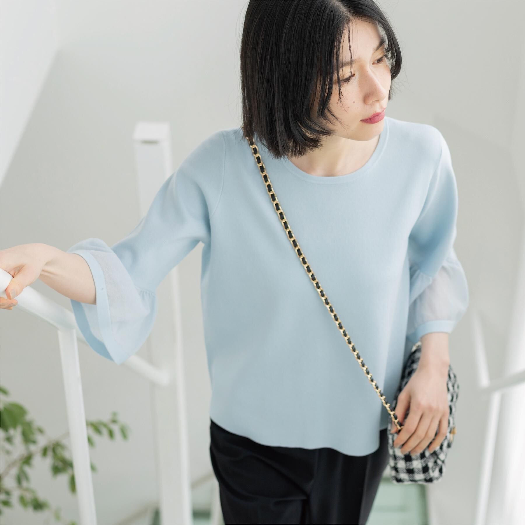 OPAQUE.CLIP「シアーフレアスリーブニット【洗濯機OK/抗ピル】」|ニット・セーター|