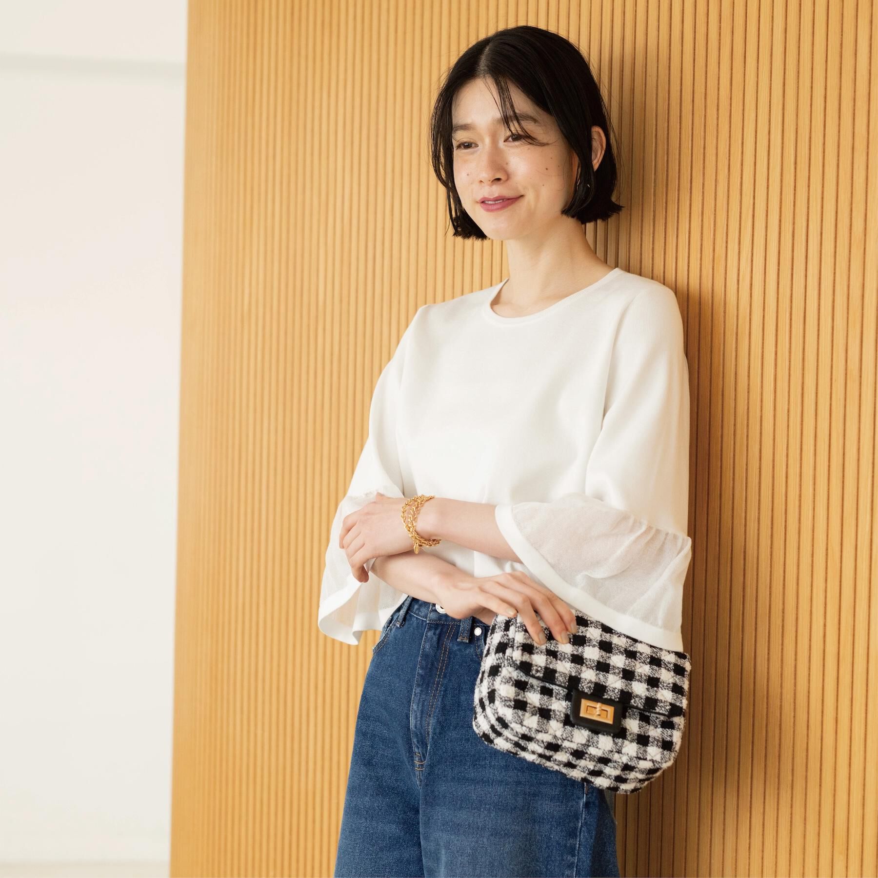 OPAQUE.CLIP「シアーフレアスリーブニット【洗濯機OK/抗ピル】」|ニット・セーター|